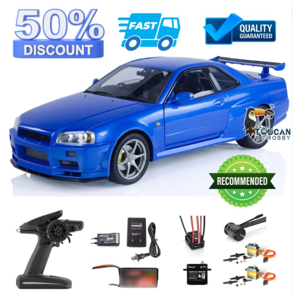 1/8 Scale Metal 4WD RC Racing Car - 4x4 Radio Controlled Drift Vehicle Model with High Speed, Light & Sound Effects (Ready-to-Run R34 Style) - Perfect for Indoor/Outdoor Racing, Drifting & Hobby Enthusiasts
