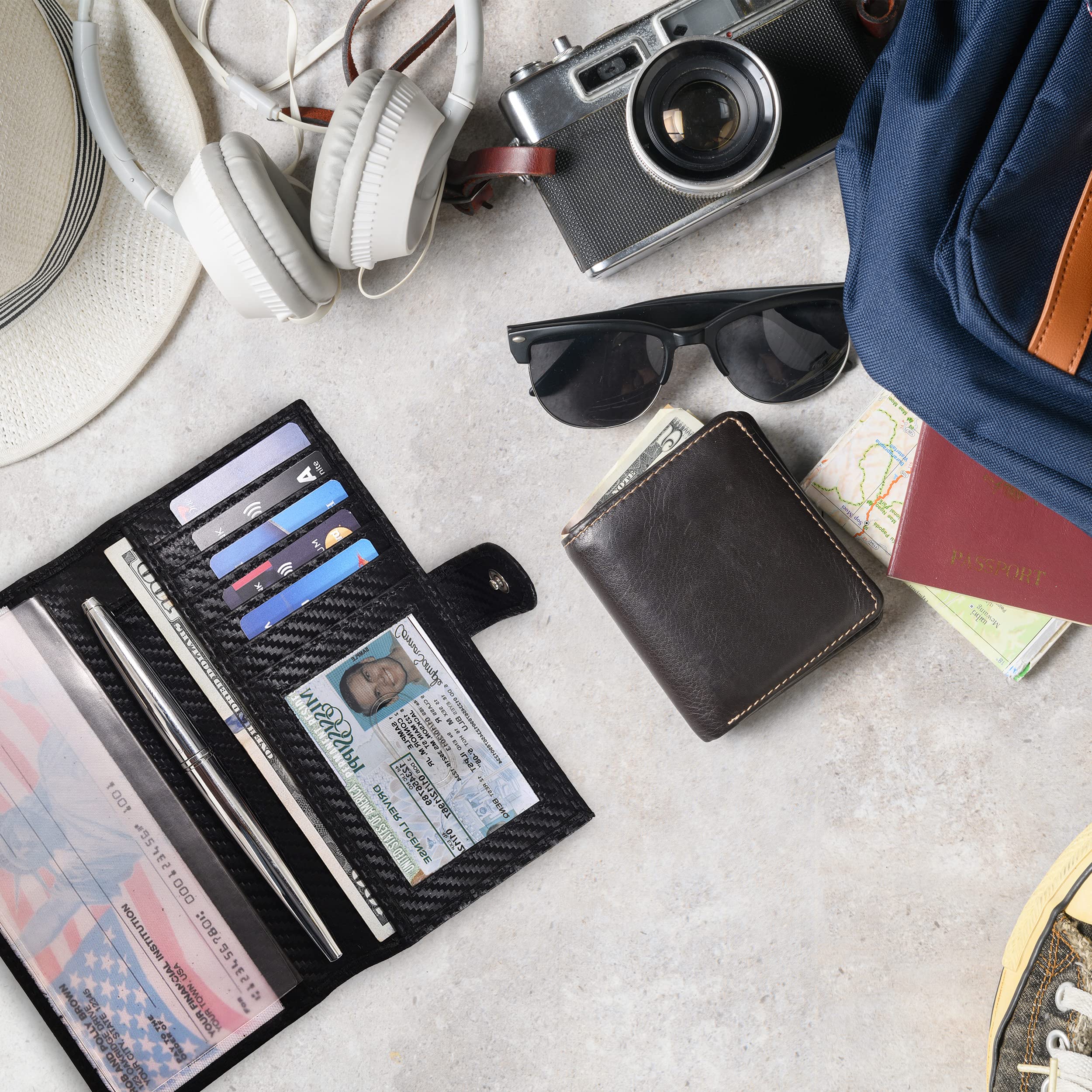 Premium Handmade RFID Blocking Leather Checkbook Cover for Men & Women - 6 Credit Card Slots, ID Holder & Pen Loop | Secure & Stylish Wallet for Travel, Business & Everyday Use
