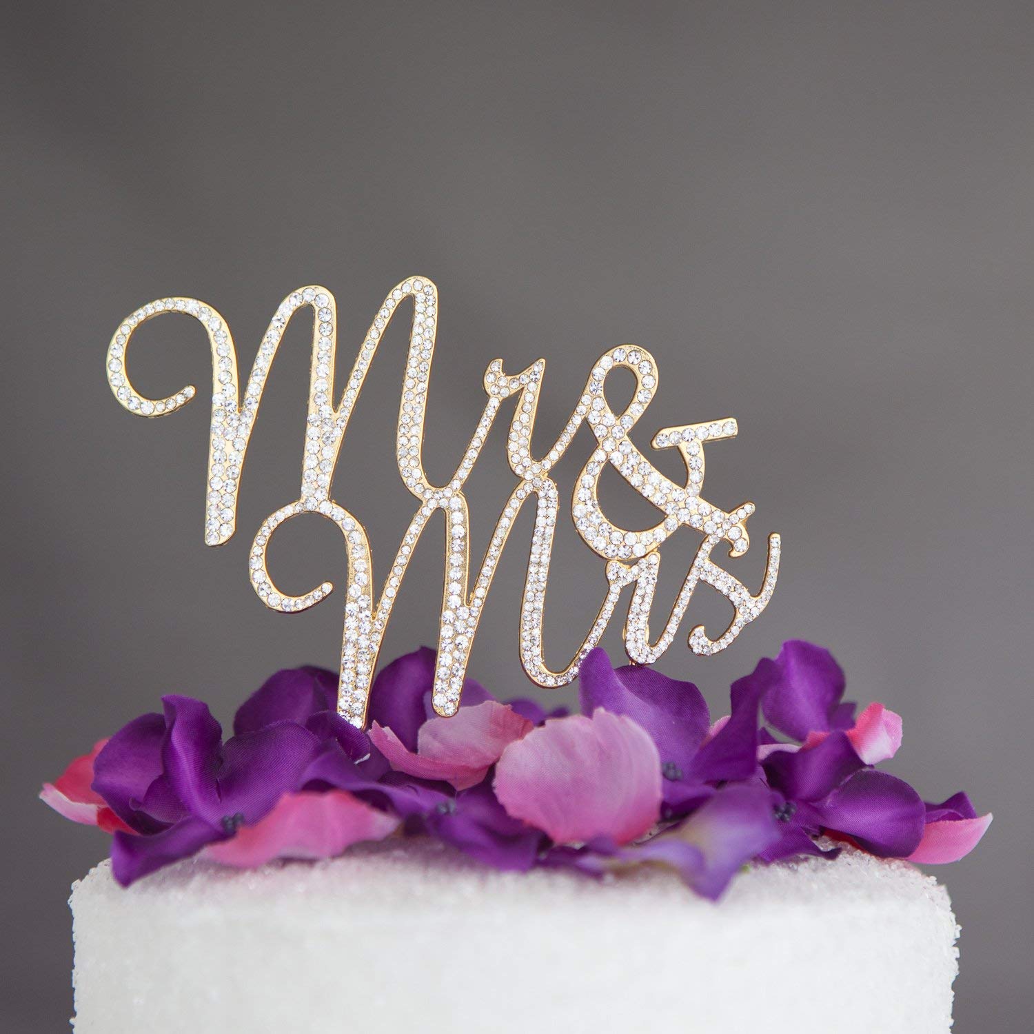 Elegant Gold Rhinestone Wedding Cake Topper for Mr & Mrs - Perfect for Wedding Desserts, Anniversary Cakes & Romantic Celebrations