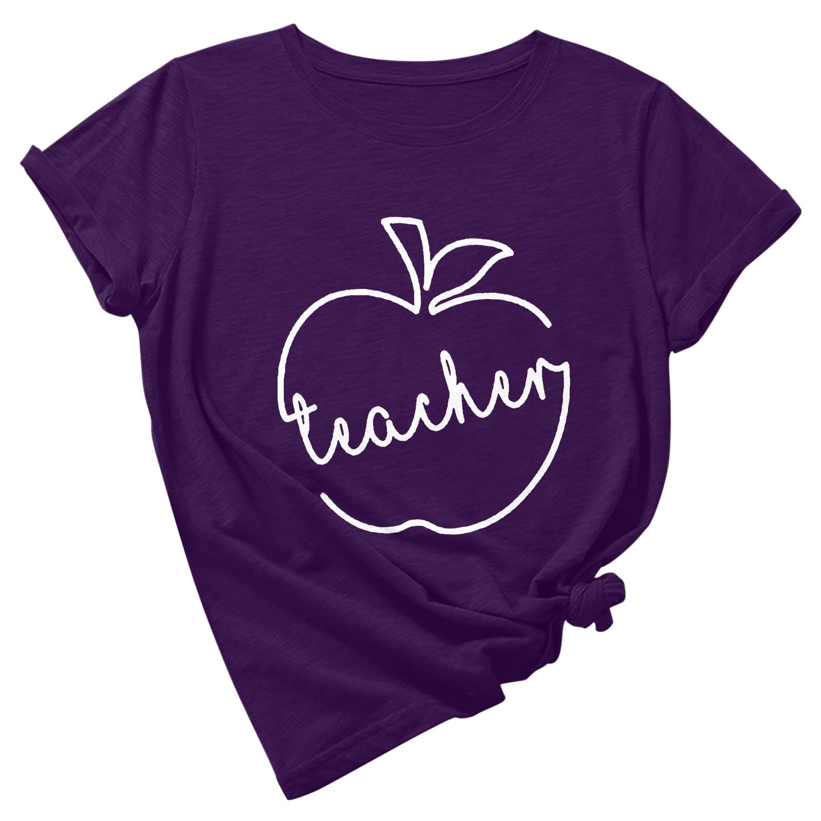 Funny Teacher Apple Graphic T-Shirt - Women's Short Sleeve Crewneck Tee for Teacher Appreciation Day, Back to School & Holiday Gifts - Cute Casual Outfit for Classroom, School Events & Teacher Gifts
