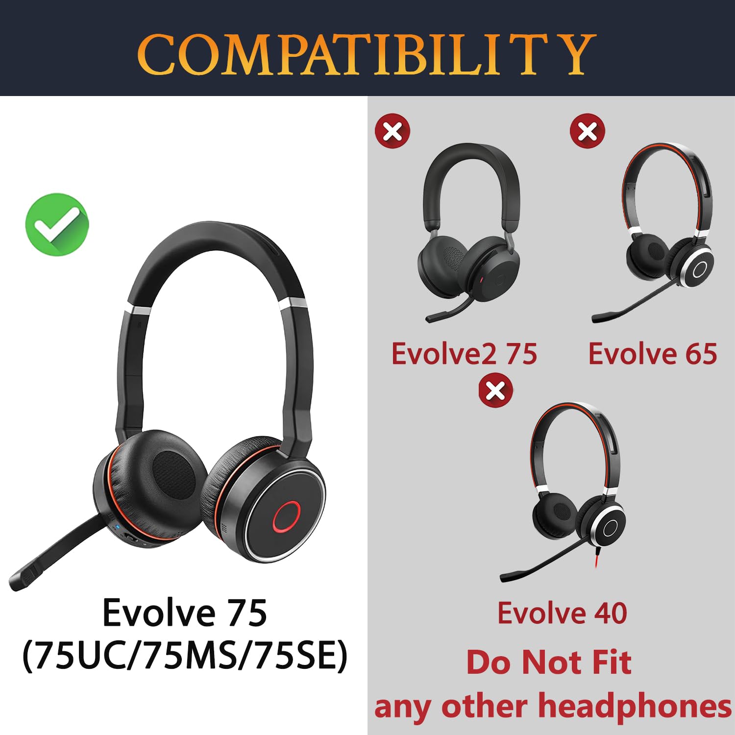 SOULWIT Cooling Gel Earpads Replacement for Jabra Evolve 75/75UC/75MS/75SE Wireless Bluetooth Headset - High-Density Noise Isolation Foam Ear Cushions (Black) - Perfect for Office, Gaming & Long Listening Sessions