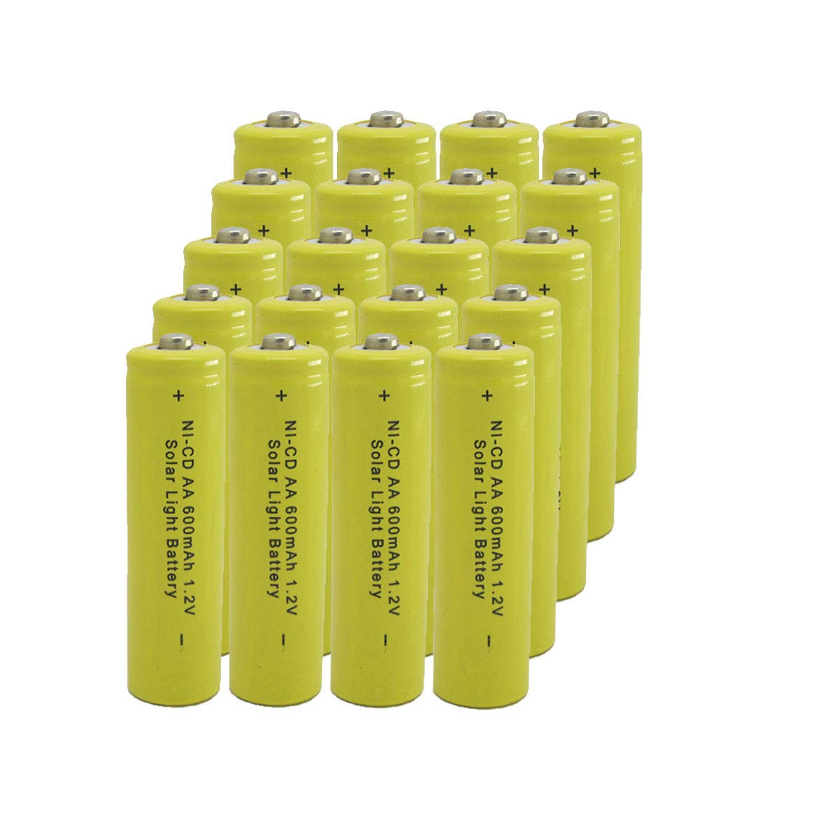 High Capacity AA Ni-CD 1.2V 600mAh Rechargeable Solar Light Batteries - Pack of 20 | Long Lasting Power for Solar Garden Lights, Pathway Lighting & Outdoor Solar Lamps