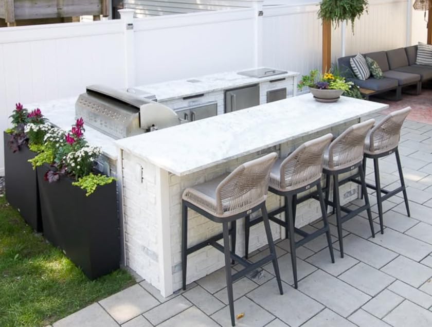 PURPLE LEAF 4-Piece Outdoor Bar Stool Set - Modern Wicker Rattan Barstools with Back, Aluminum Metal Frame - Perfect for Patio, Garden, Poolside & Outdoor Dining Areas