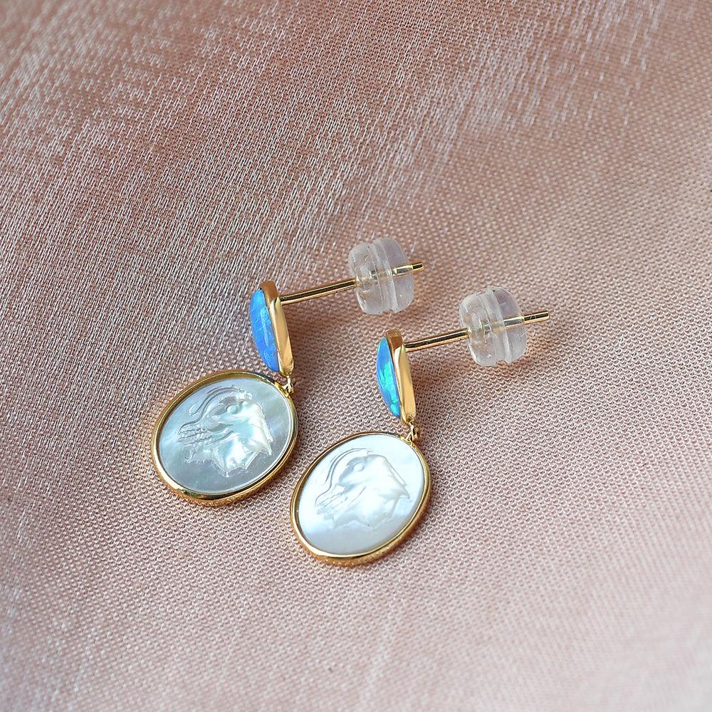 Vintage Inspired Natural Opal & Fritillary Earrings for Women - Elegant Boho Jewelry for Parties, Weddings & Special Occasions