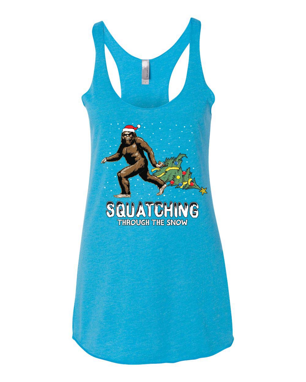 Bigfoot Christmas Tri-Blend Racerback Tank Top - Funny Sasquatch Holiday Graphic Tee for Women & Men - Perfect for Ugly Sweater Parties & Winter Festivities