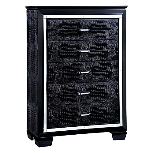 Rachel Contemporary Solid Wood 5-Drawer Dresser in Black - Modern Bedroom Storage Chest for Clothes & Linens | Furniture of America