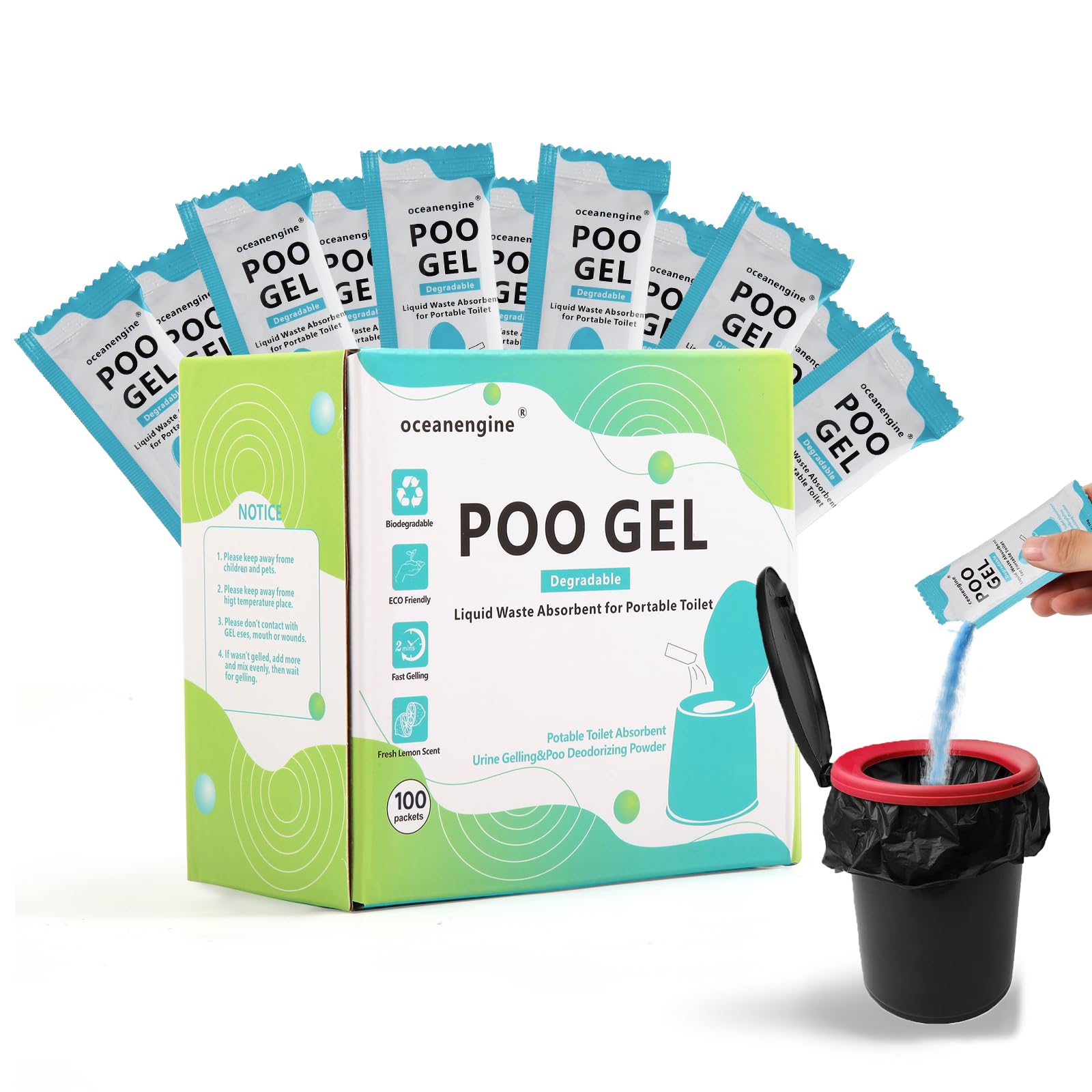 Best Portable Toilet Absorbent Gel & Powder - Odor Control for Camping, Hiking, RV & Outdoor Adventures | Fast-Acting Poo & Urine Deodorizer for Emergency & Travel Use
