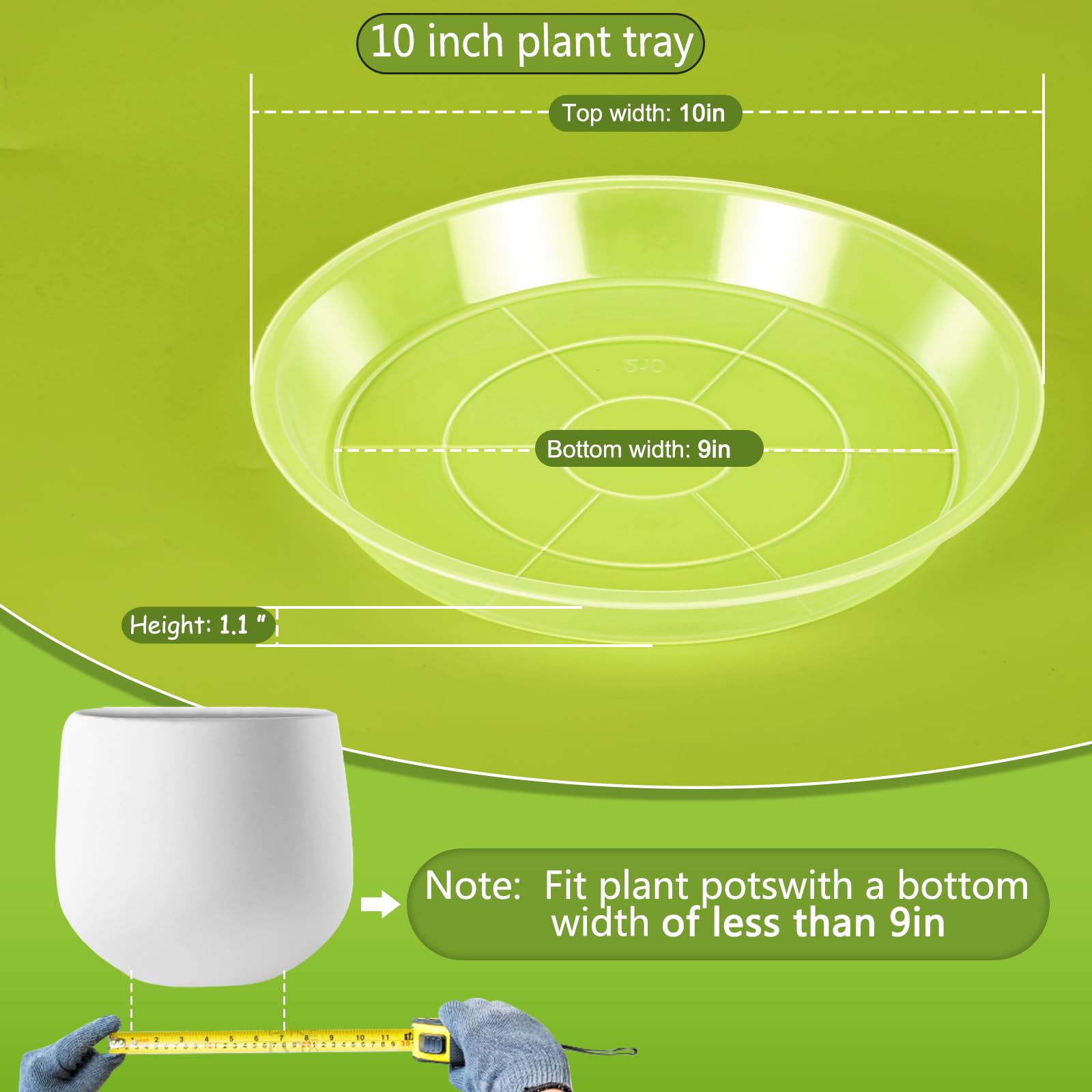 10 Inch Clear Plastic Plant Saucers (5 Pack) - Durable Water Catcher Trays for Indoor & Outdoor Flower Pots - Perfect for Home, Garden, and Balcony Planters - Prevents Water Damage to Floors and Surfaces