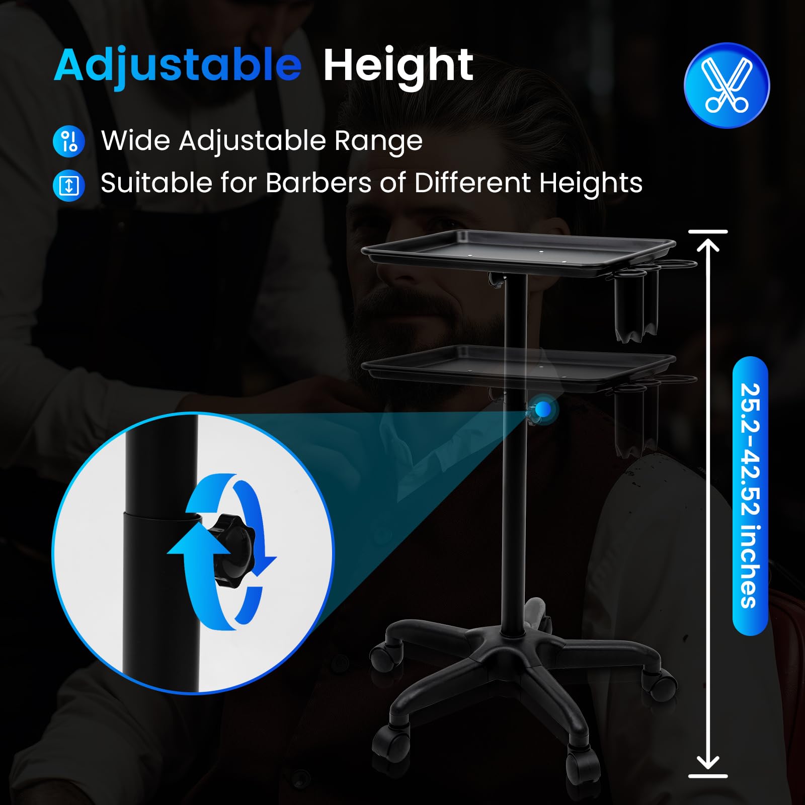 Premium Aluminum Salon Tray on Wheels - Adjustable Rolling Tattoo Trolley for Salon & Spa | Mobile Equipment Storage Tray | Perfect for Tattoo Artists, Nail Technicians & Beauty Professionals
