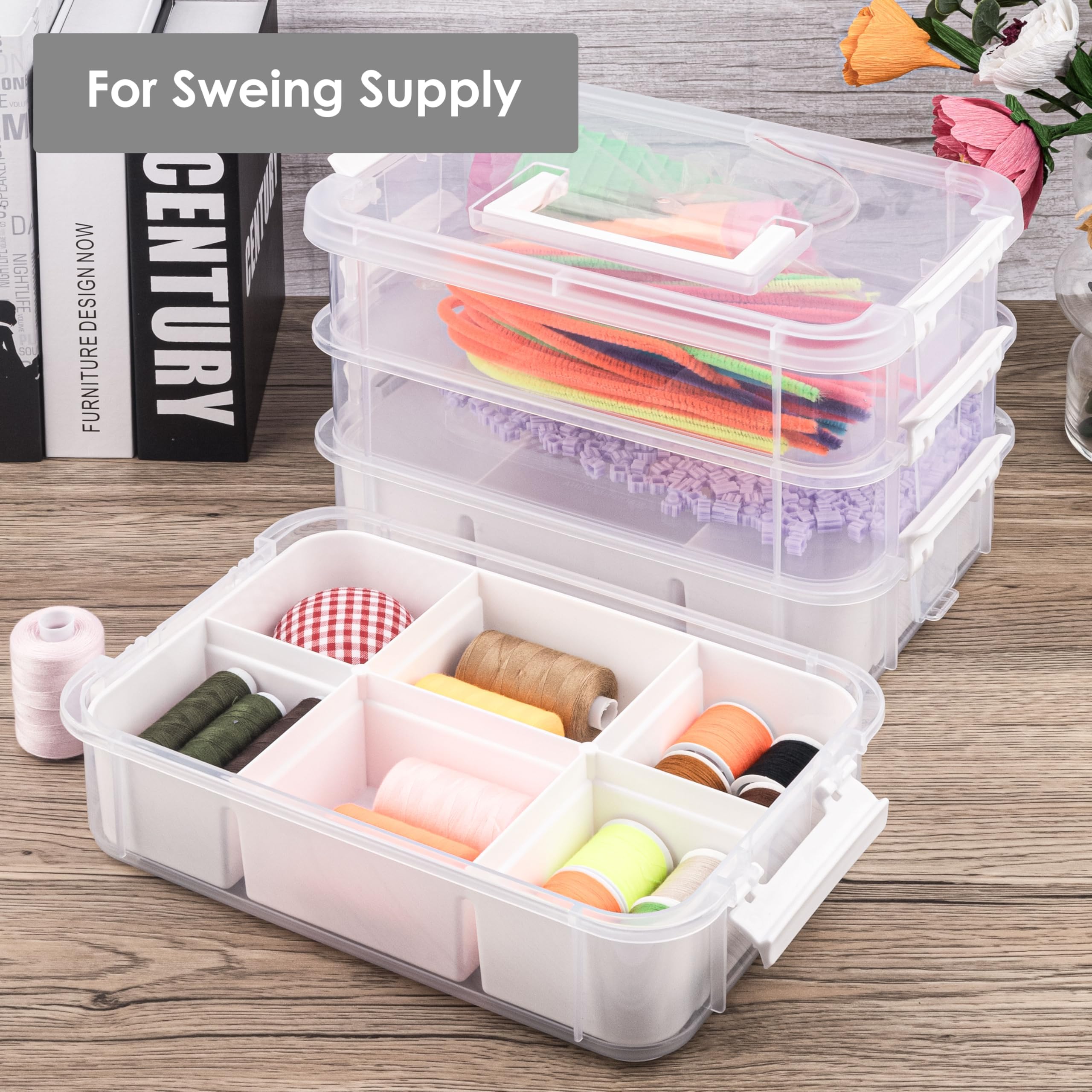 11QT 4-Layer Durable Craft Organizer with 2 Removable Trays - Perfect for Arts & Crafts Supplies, Sewing Tools, Office & Seasonal Decor Storage - Ideal for DIY Projects, Home Organization & Creative Workspaces