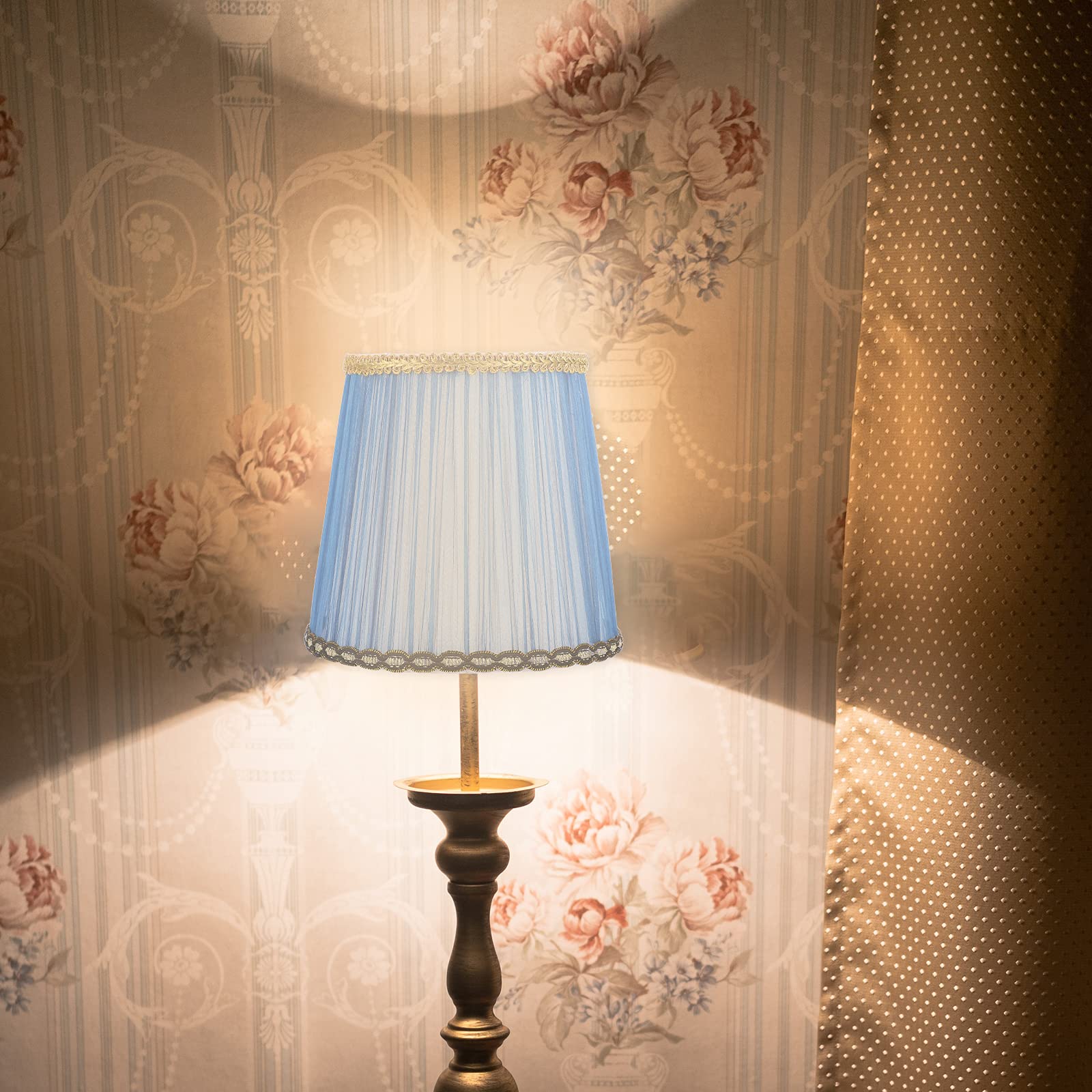 SOLUSTRE Blue Fabric Lampshade - Replacement Cloth Lamp Cover for Table Lamps, Wall Lights & Chandeliers (E14 Bulb, Bell Shaped) - Perfect for Living Room, Bedroom & Home Decor Lighting