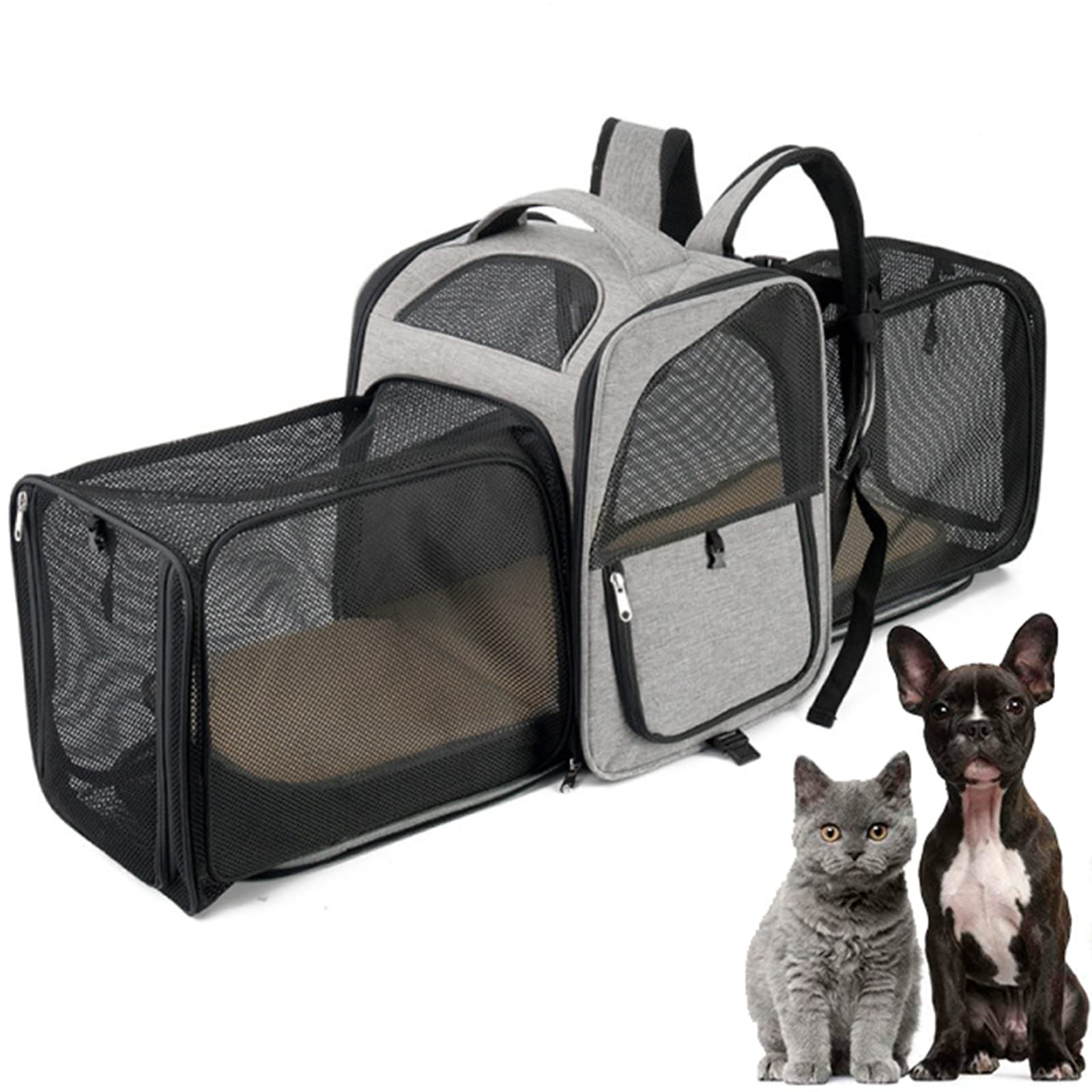 WANGLE Extra Large Expandable Dog Carrier Backpack - Portable Pet Travel Backpack with Breathable Mesh Vents for Cats & Small Dogs - Hands-Free Shoulder Bag for Hiking, Camping & Airplane Travel