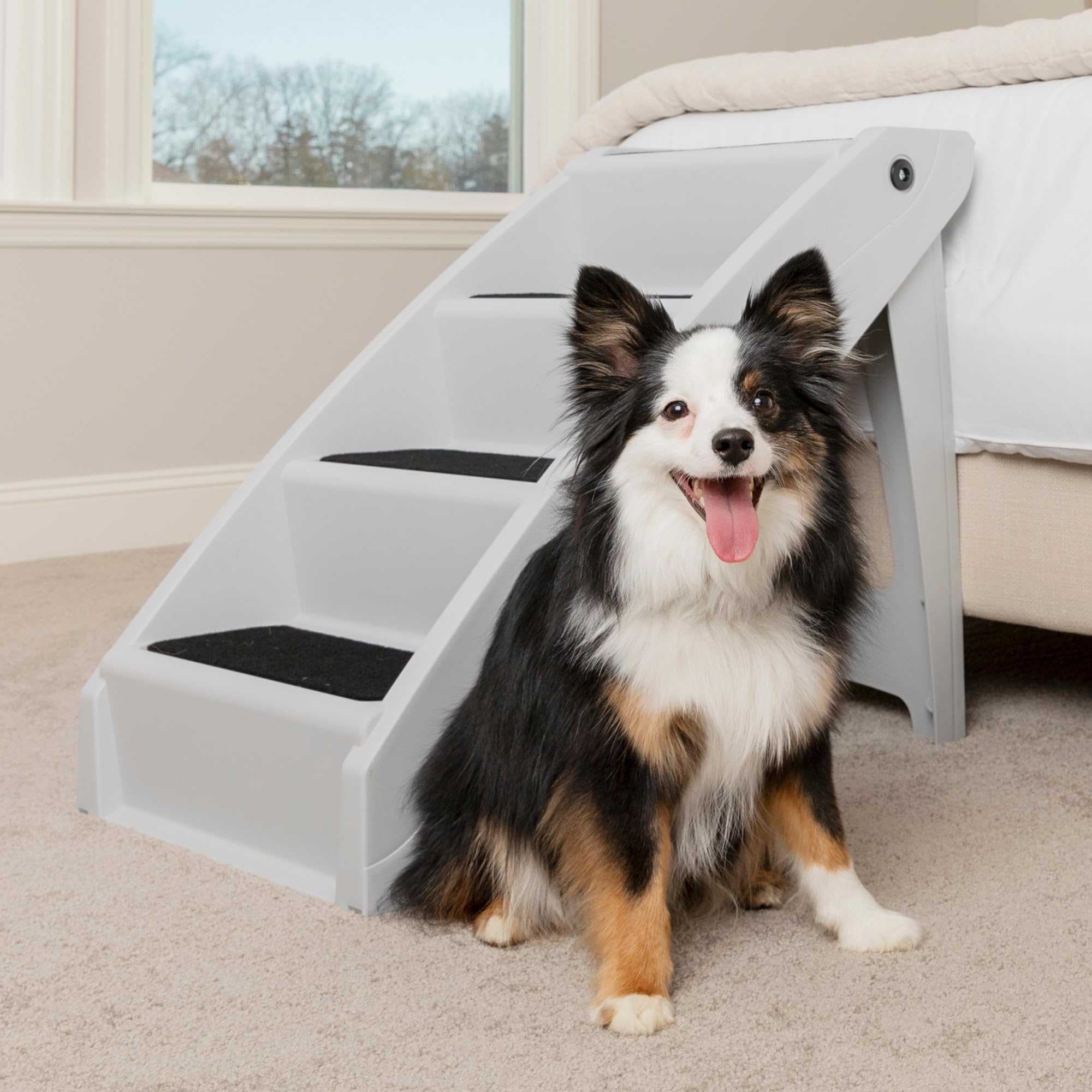 PetSafe CozyUp Folding Dog Stairs - Portable Pet Steps for Small to Medium Dogs, Indoor/Outdoor Use for Bed, Couch & Car - Lightweight & Durable 25 Inch Grey Pet Ramp - Perfect for Elderly Dogs or Pets with Joint Pain
