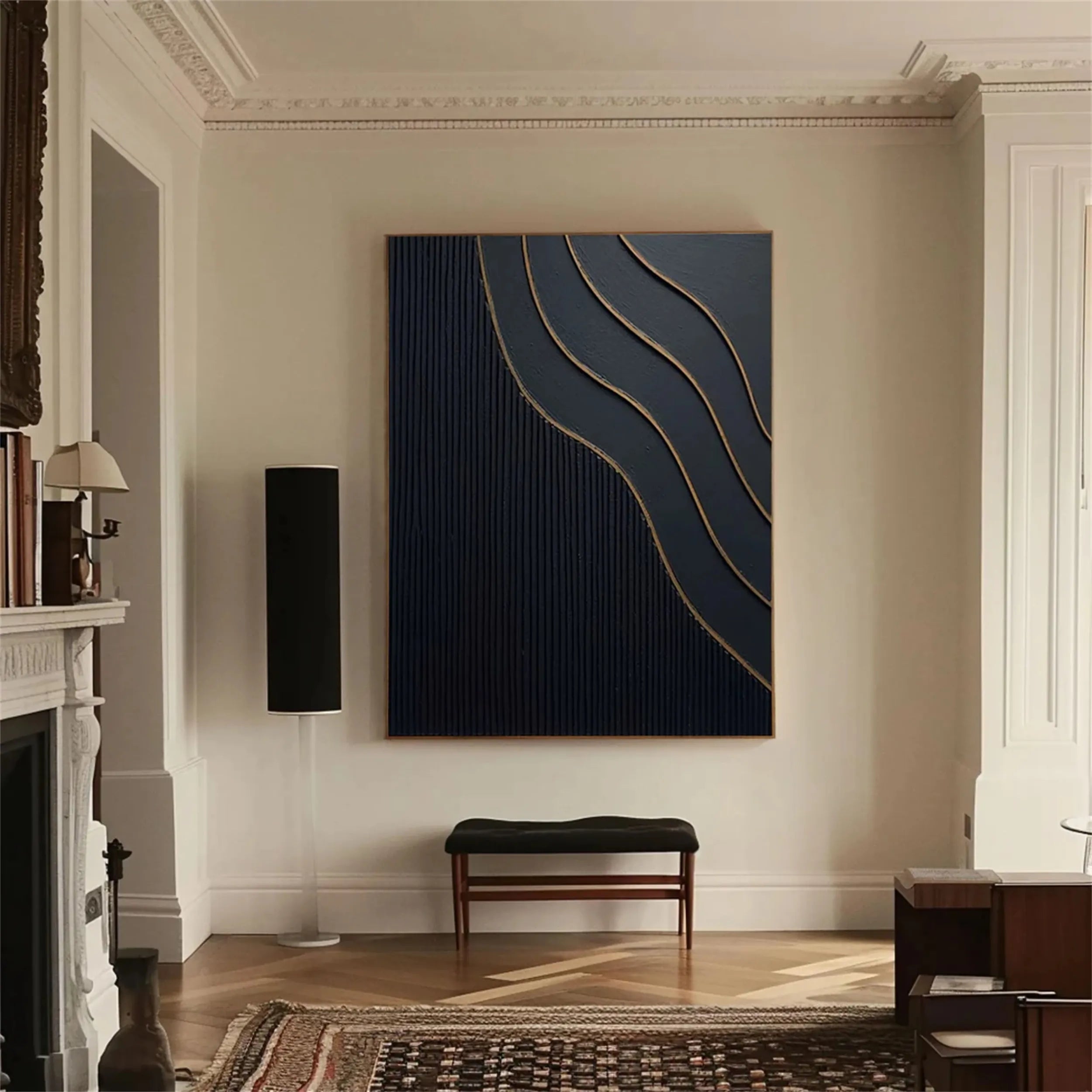 Black Gold Minimalist Textured Wall Art Painting - Modern Abstract Canvas Decor for Living Room, Bedroom & Office | #MZ087
