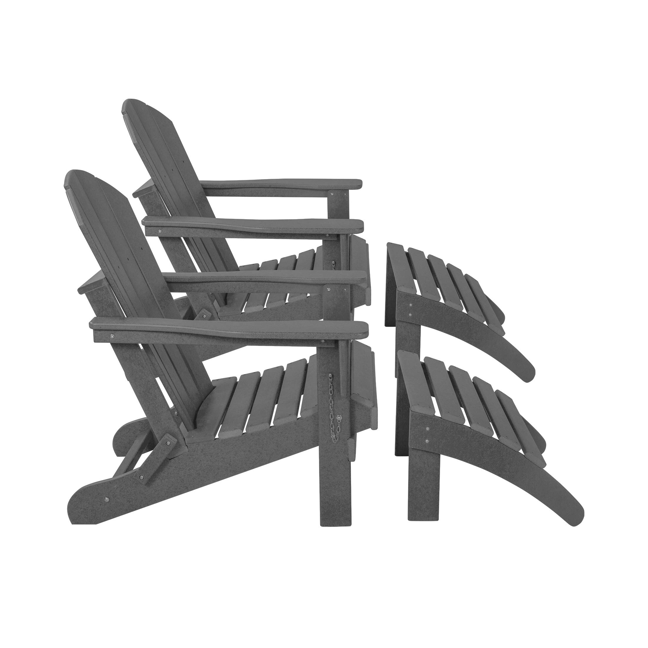 WestinTrends Malibu 4-Piece Outdoor Lounge Chair Set - 2 Adirondack Chairs with Ottoman, All-Weather Poly Lumber Patio Furniture for Poolside, Beach, Garden & Backyard Relaxation - Gray