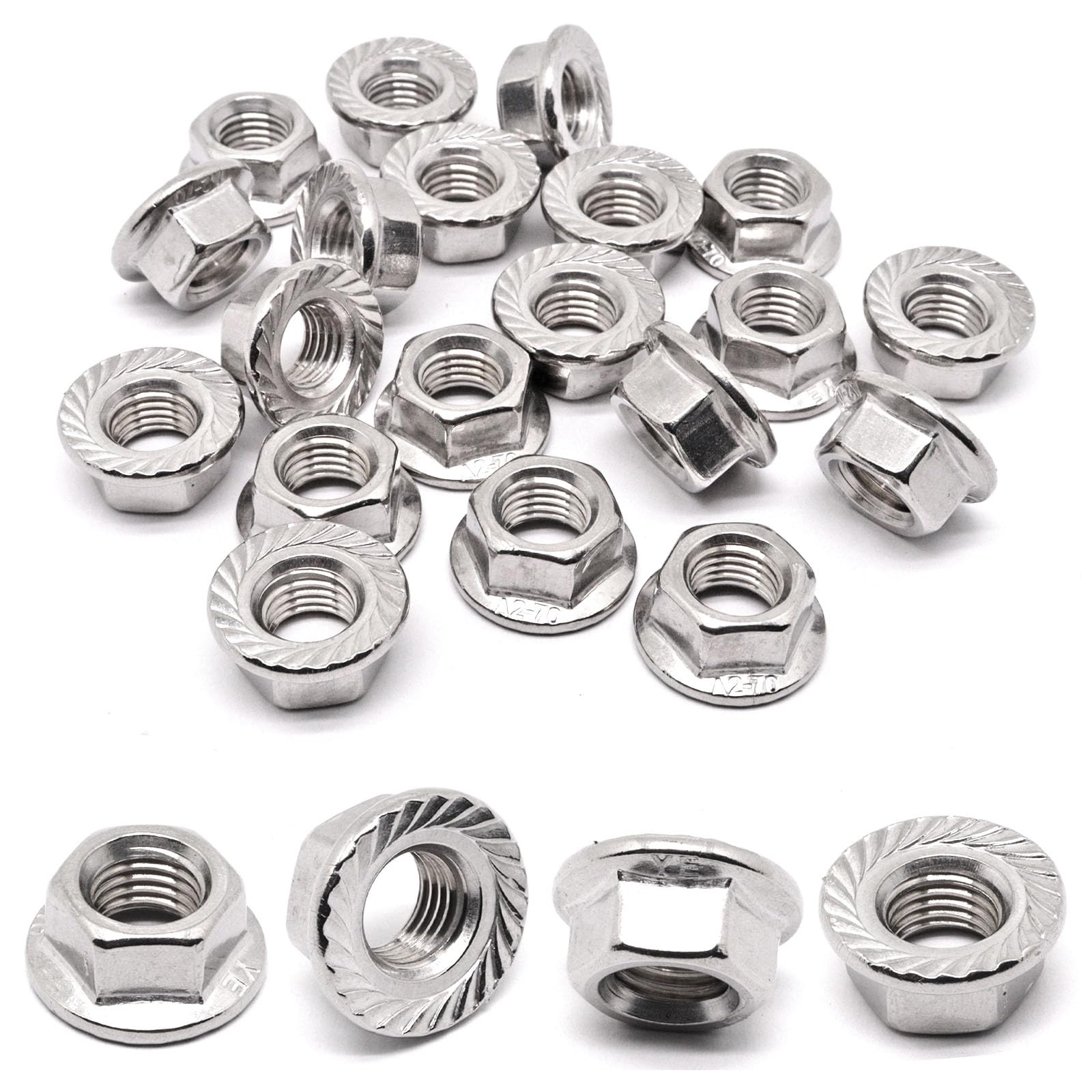 304 Stainless Steel M10 x 1.25mm Serrated Flange Hex Nuts - Bright Finish Metric Hardware (20pcs) - Ideal for Automotive, Machinery & DIY Projects