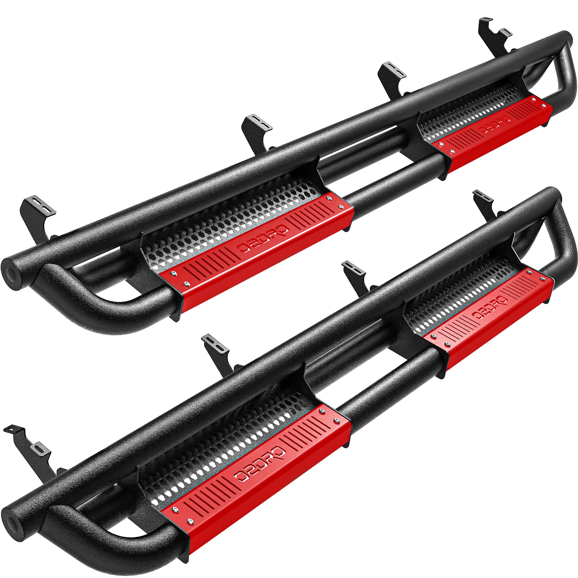OEDRO 6 Inch Black & Red Textured Nerf Bars Running Boards - Compatible with 2007-2021 Toyota Tundra CrewMax Cab (Fits 2 3/4 Size Rear Doors) - Durable Paintable Side Steps for Trucks | Perfect for Off-Roading, Daily Commuting & Enhanced Vehicle Access