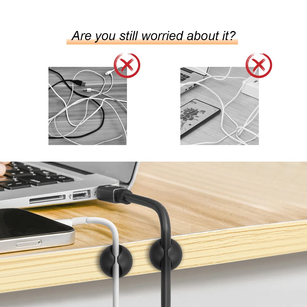 Shintop 6 Pack Black Cord Organizer - Cable Clips & Wire Management for Desk, Nightstand, Car - Phone Charger Holder for Neat Workspace & Travel