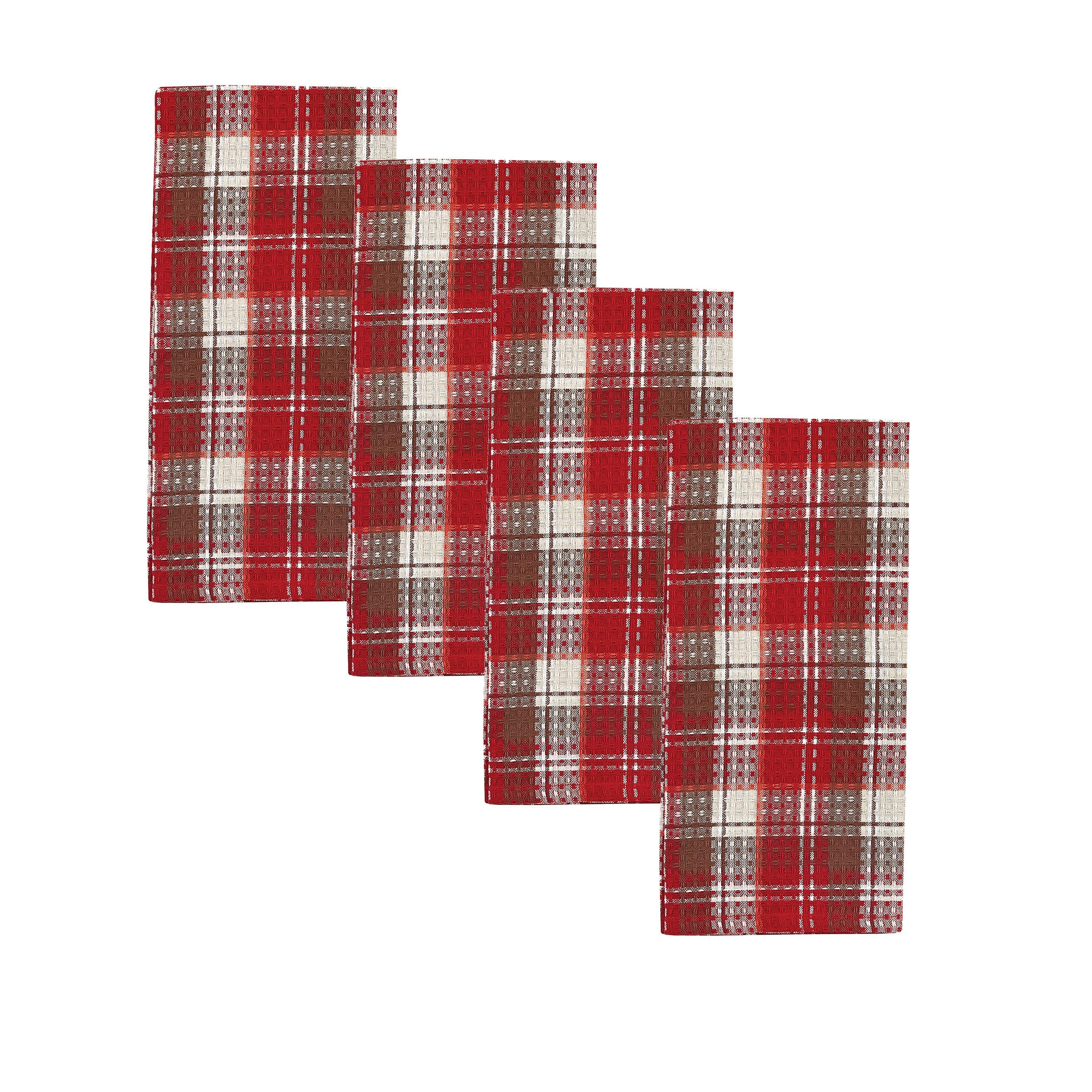 Park Designs Fireside Plaid Waffle Dish Towel Set of 4 - Soft Absorbent Kitchen Towels for Drying Dishes, Cleaning Countertops & Cozy Farmhouse Decor