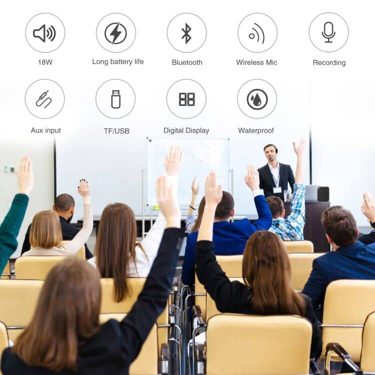 **18W Wireless Voice Amplifier for Teachers - Portable PA System with Bluetooth 5.0 & IPX5 Waterproof, Wireless Headset Mic - Ideal for Classroom, Outdoor Events, Public Speaking & Presentations**