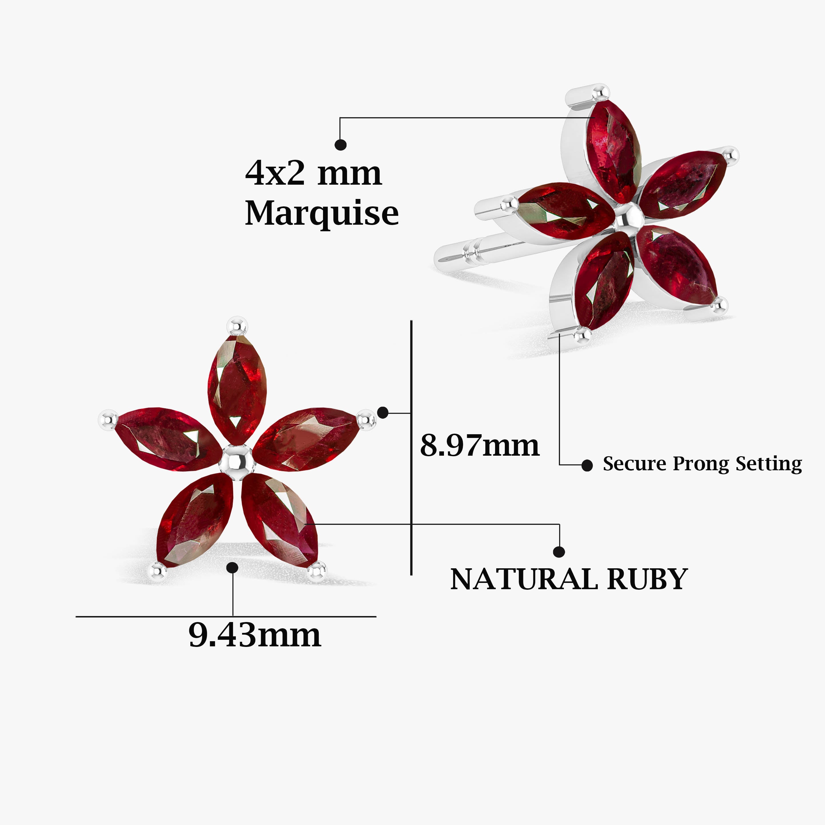 Red Ruby Flower Stud Earrings for Women - Elegant Floral Jewelry Gift for Valentine's Day, Anniversary & Special Occasions