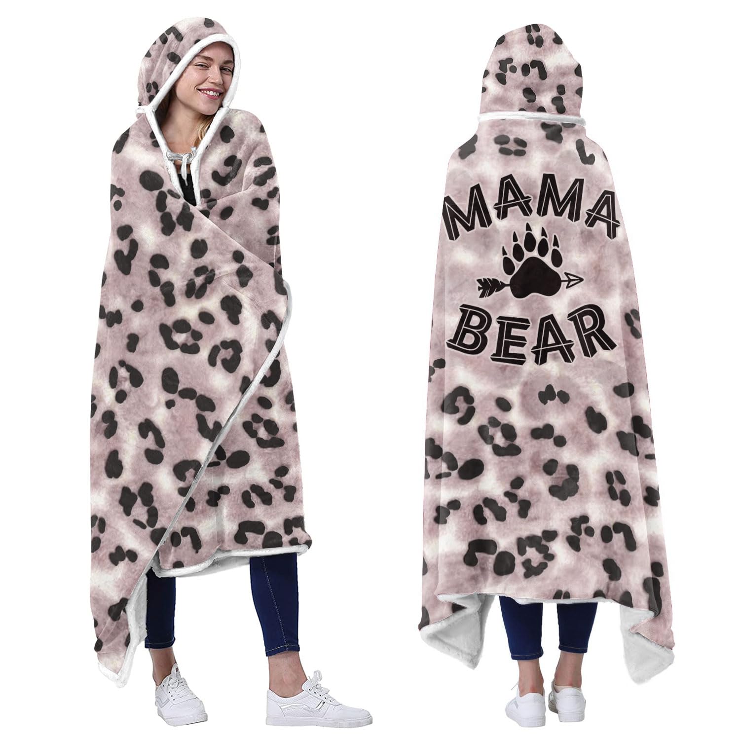 Cozy Leopard Print Wearable Blanket Hoodie for Women - Soft Fleece Hooded Blanket Sweatshirt - Perfect Christmas, Birthday Gift for Mom, Wife, Daughter - Great for Lounging, Netflix Nights & Winter Comfort