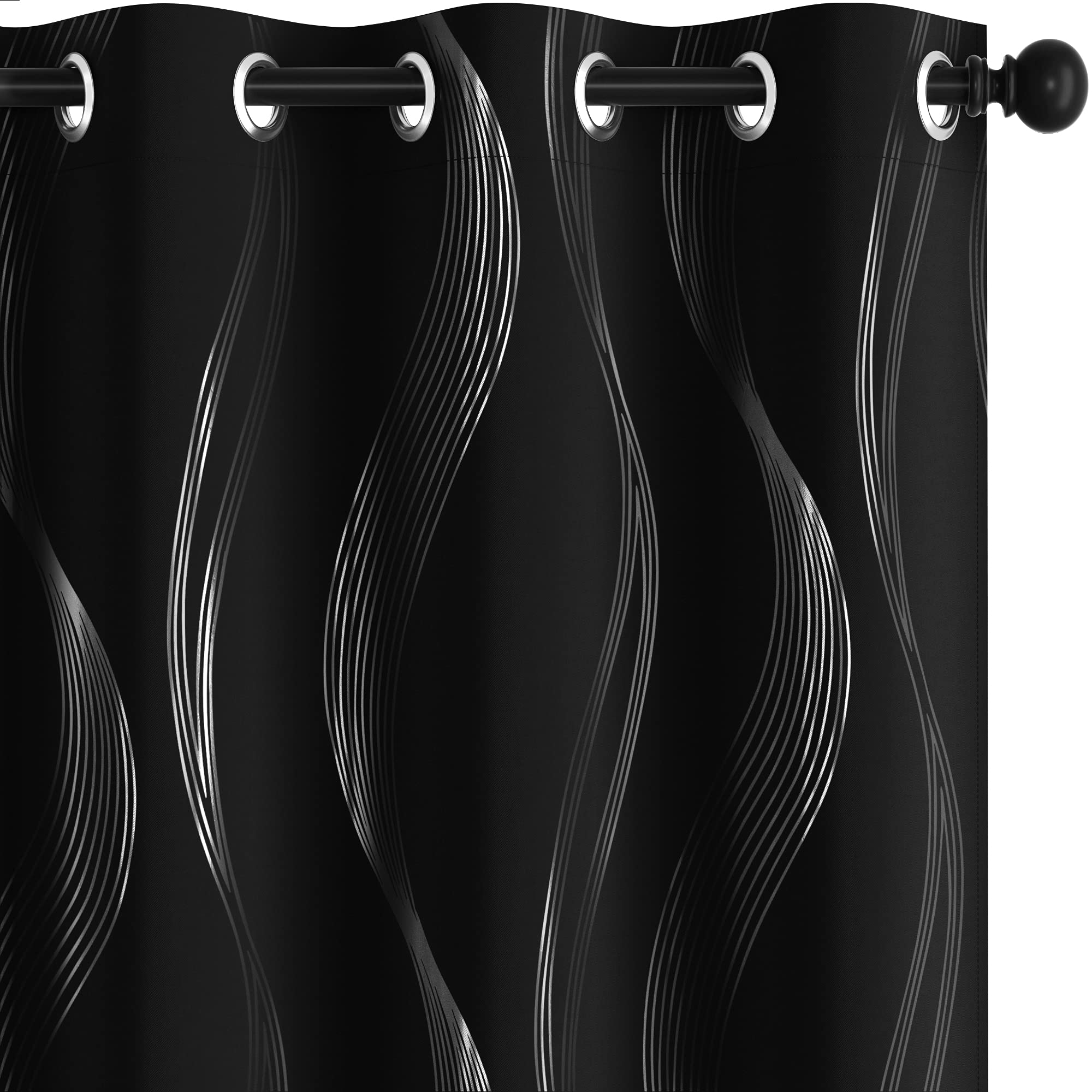 Deconovo Thermal Insulated Blackout Curtains - Silver Stripe Room Darkening Grommet Panels for Living Room & Bedroom (2 Panels, 42x90 Inches) - Energy Saving Window Treatment for Home Theater & Nursery