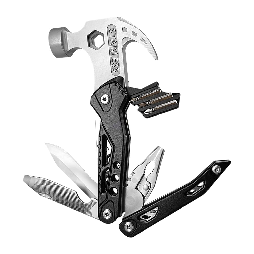 BY-J Camping Multitool Hammer - 10-in-1 Outdoor Survival Gear with Safety Lock, Screwdriver Bits & DIY Stickers - Perfect for Hiking, Camping, Emergency & DIY Projects