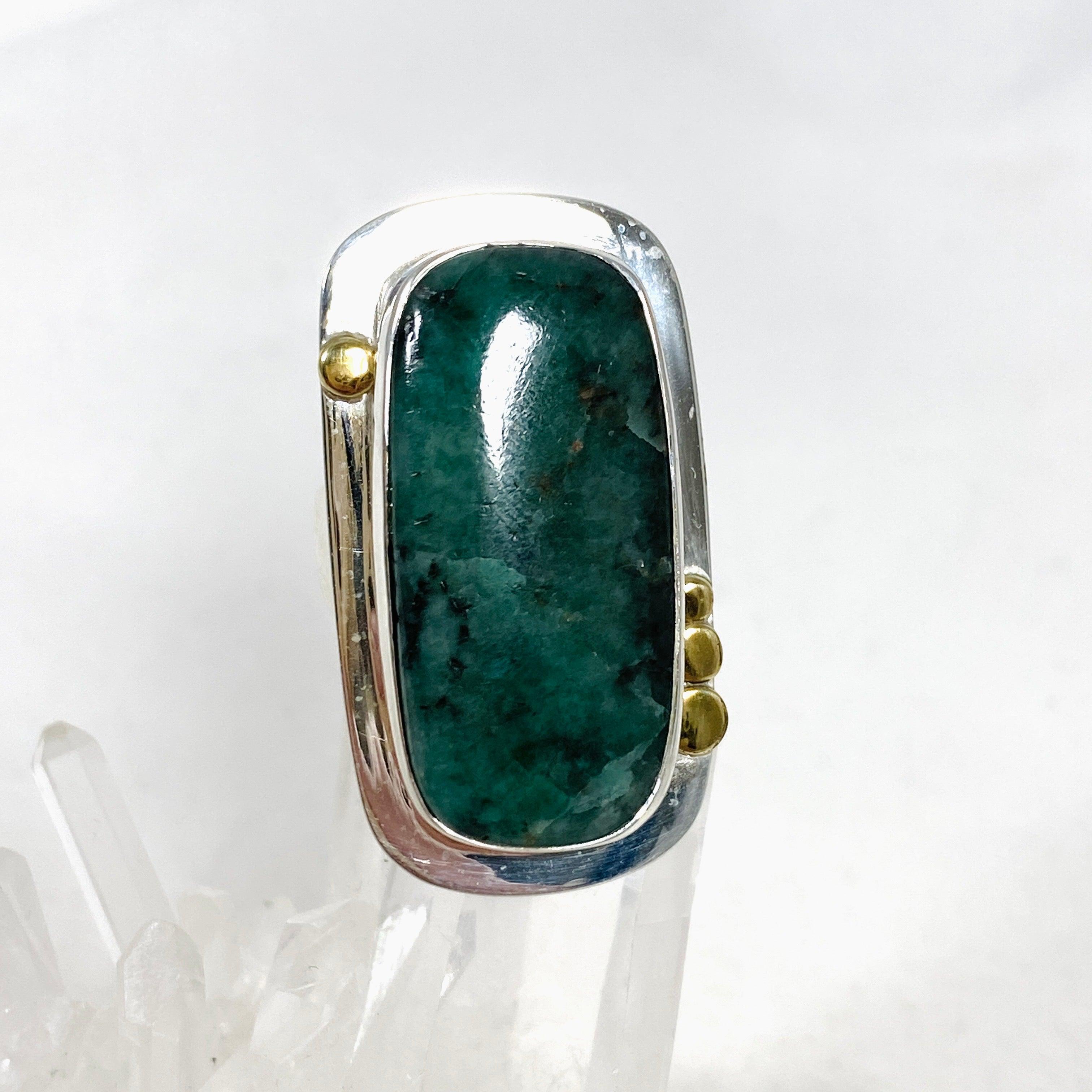 Emerald Rectangular Ring for Women - Size 8 Brass Detailing Vintage Jewelry KRGJ3114 | Perfect for Weddings, Parties & Everyday Elegant Style