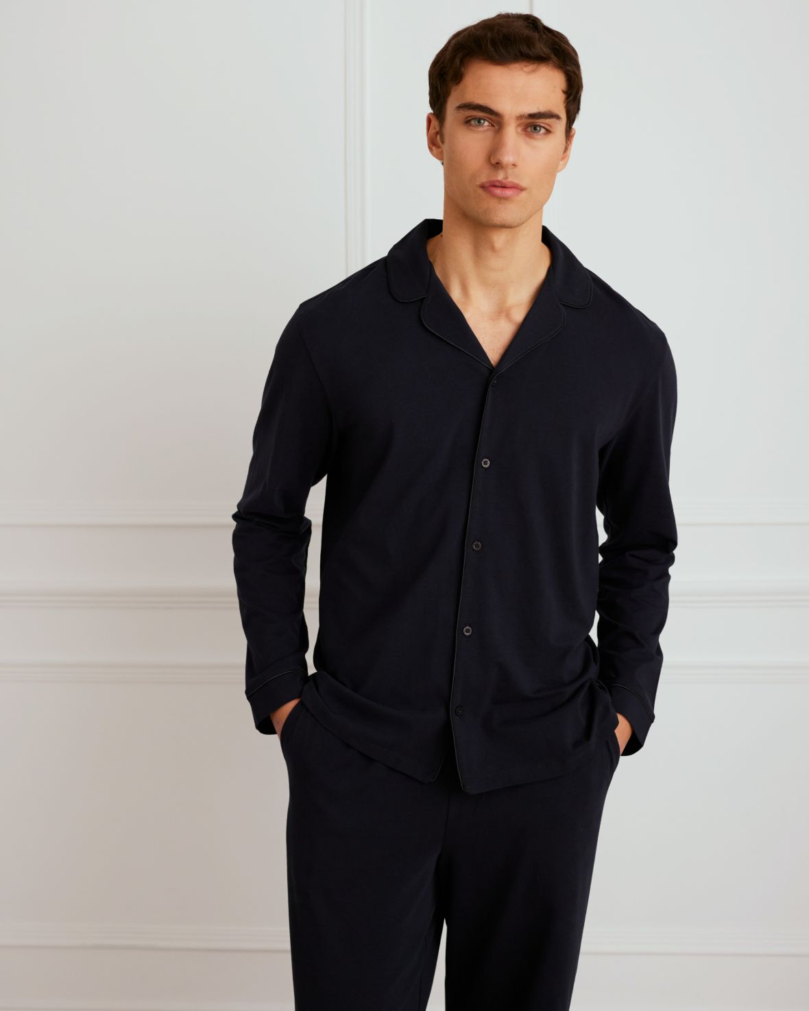 Organic Cotton Button-Up Long Sleeve Pajama Set for Women - Soft & Comfortable Sleepwear - Navy Blue - Perfect for Relaxing at Home or Gift Giving