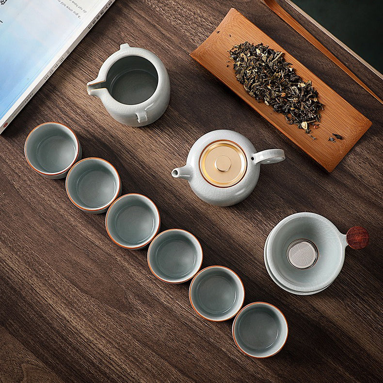 Premium Ruyao Ice Crack Chinese Tea Set - Handcrafted Ceramic Tea Cups & Pot for Home, Office & Gifting - Perfect for Traditional Tea Ceremonies & Relaxation