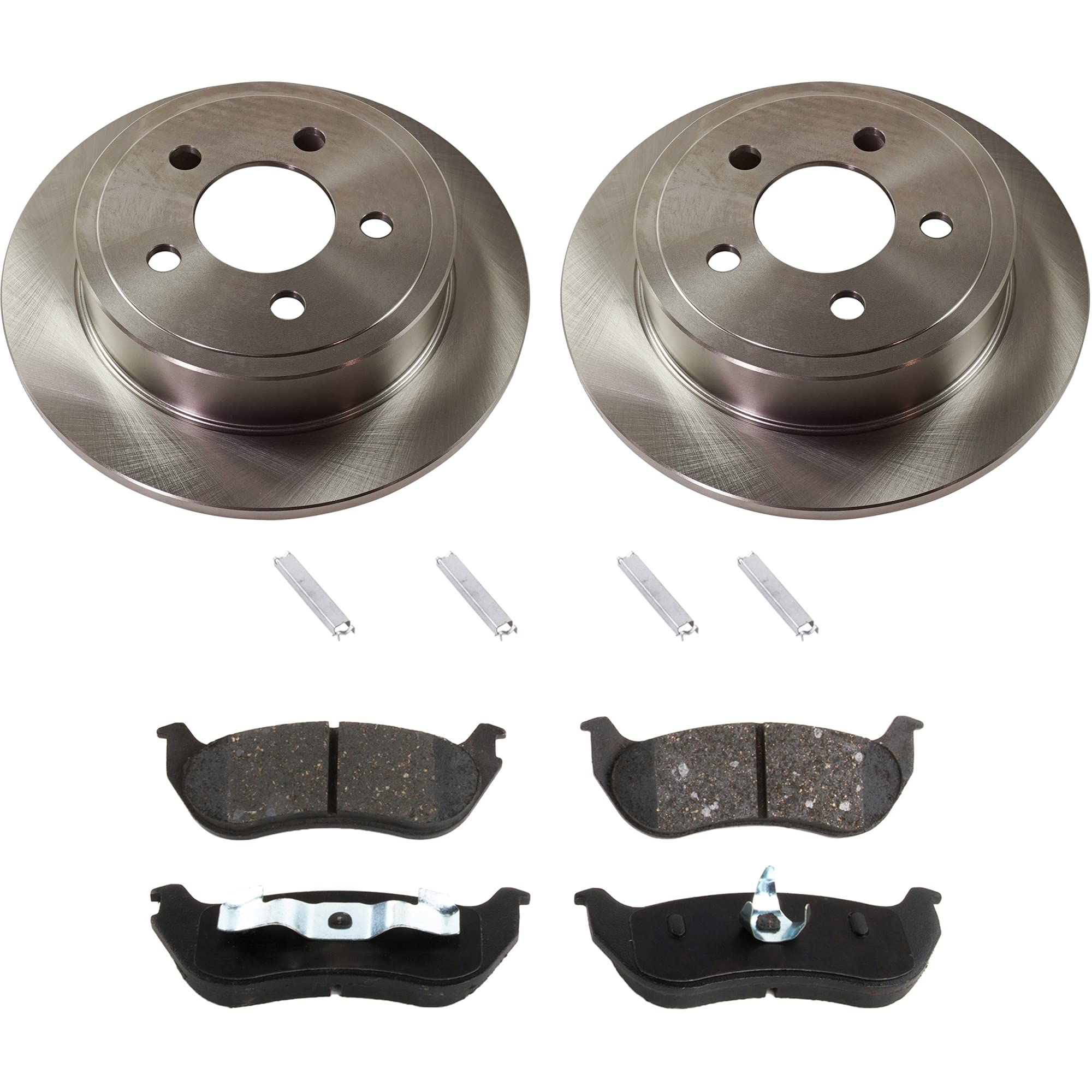 Jeep Wrangler & Liberty Rear Brake Disc and Pad Kit (2003-2006 Wrangler, 2003-2005 Liberty) - Plain Rotors with Ceramic Brake Pads - Perfect for Off-Roading & Daily Commuting