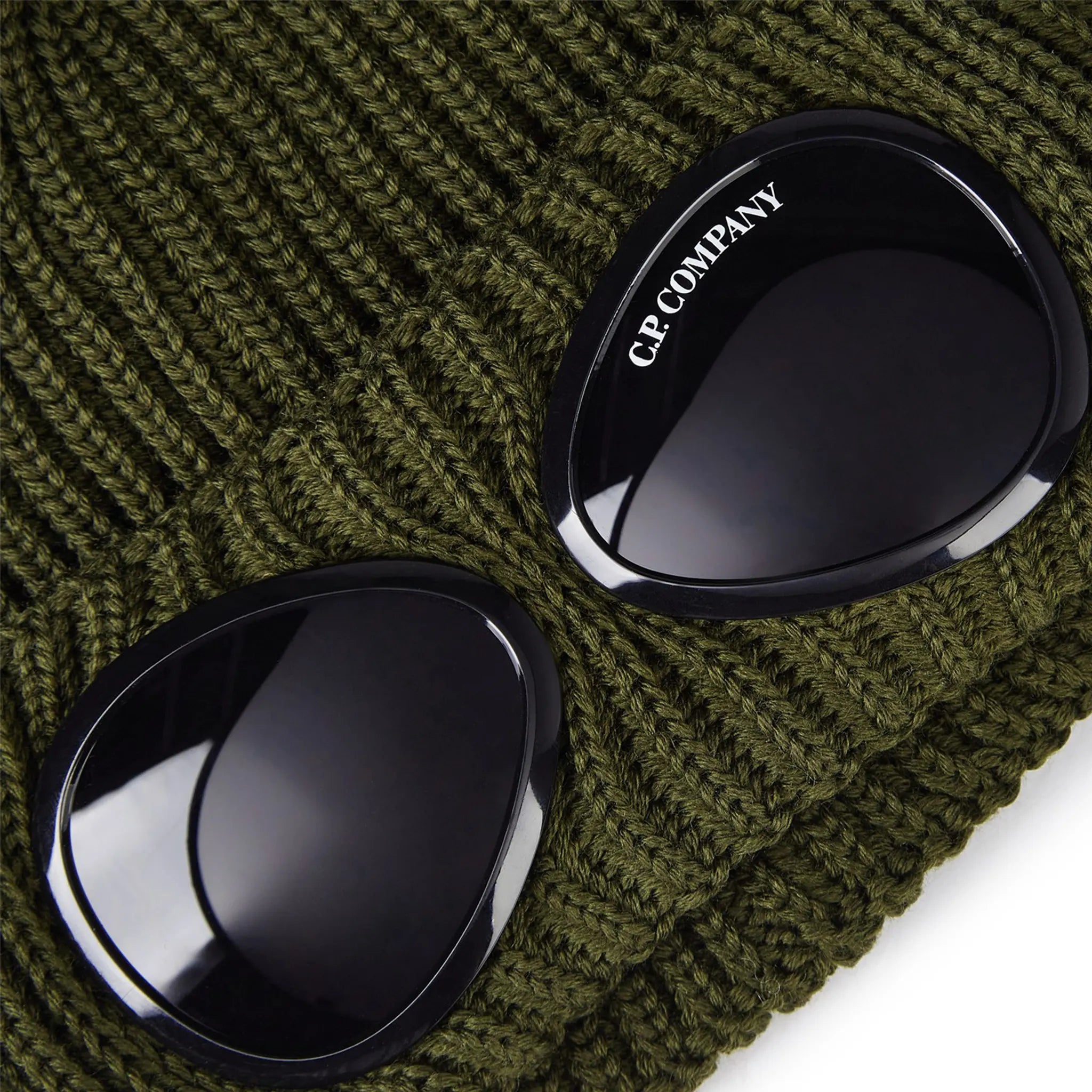 CP Company Ivy Green Goggle Beanie Hat - Winter Knit Beanie with Goggles for Men & Women - Perfect for Skiing, Snowboarding & Cold Weather Fashion