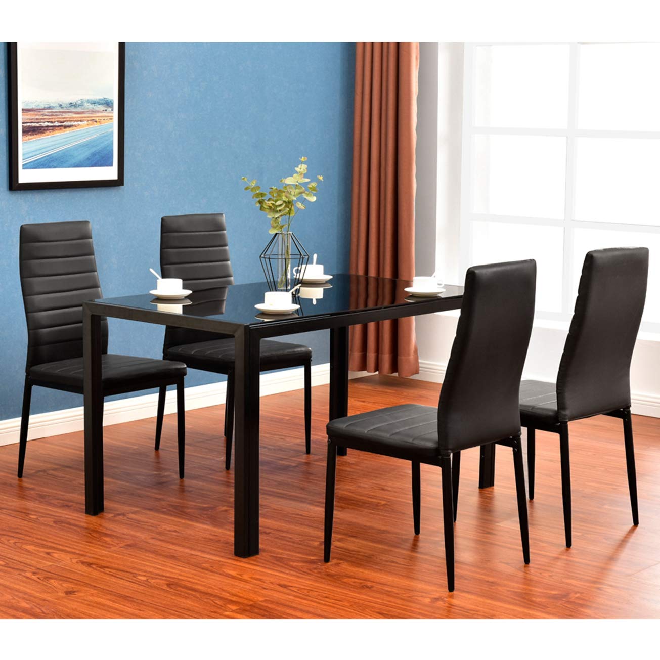 Modern Black Tempered Glass & Iron Dining Table - Simple Assembly, Elegant Design for Kitchen, Dining Room, Office, or Breakfast Nook | MITPATY