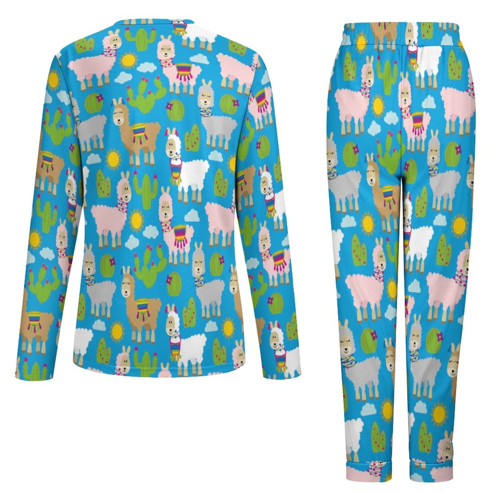 Llama Cactus Print Women's Pajama Set - Soft Long Sleeve Sleepwear & Lounge Outfit (XS) - Cozy Nightwear for Home Relaxation & Sleep