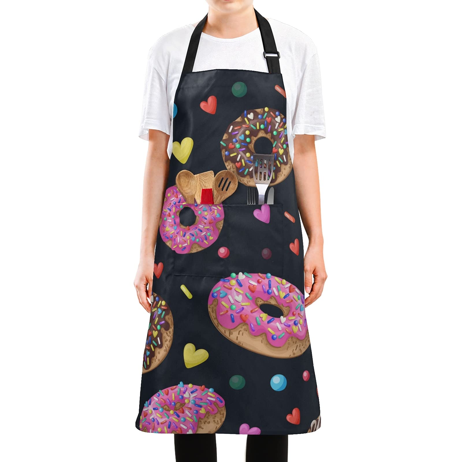 ALAZA Donuts Seamless Pattern Waterproof Kitchen Apron with 2 Pockets - Ideal for Cooking, Baking & Dishwashing - Perfect Gift for Mom, Dad & Girlfriend