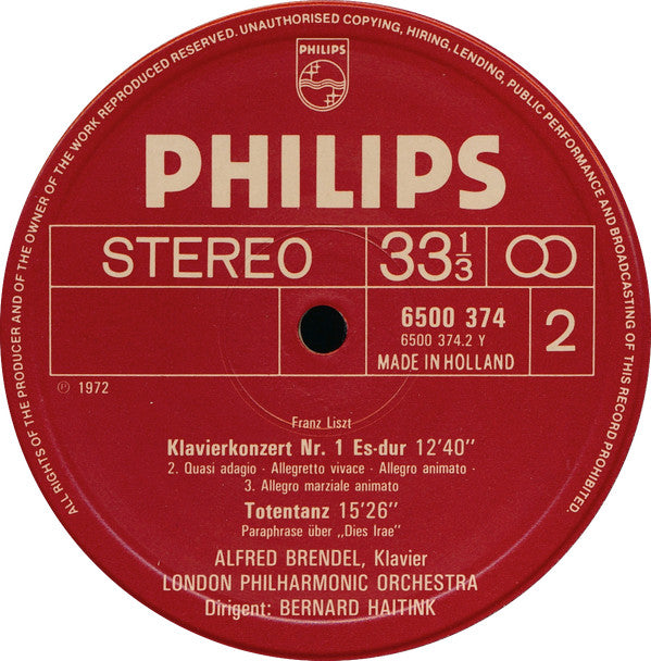 Alfred Brendel & Franz Liszt: Piano Concertos No. 1 & 2 with Totentanz - London Philharmonic Orchestra Conducted by Bernard Haitink (LP Vinyl Record, Near Mint or Mint Condition) | Perfect for Classical Music Collectors & Audiophiles