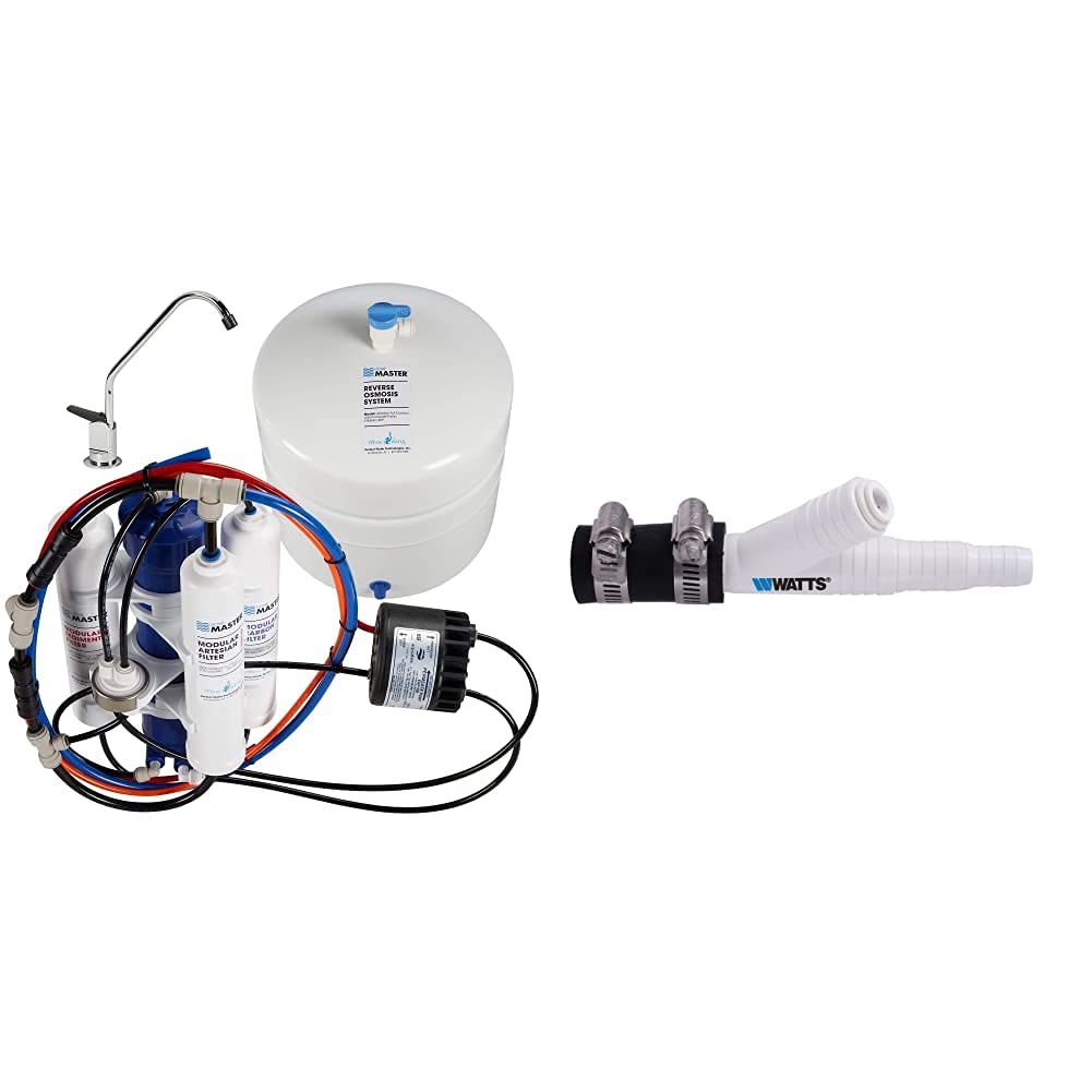 Home Master TMAFC-ERP Artesian Full Contact Undersink Reverse Osmosis Water Filtration System - Premium 7-Stage RO Filter for Clean Drinking Water, White | Watts Premier WP164020 DLA-D Universal Drain Line Adapter for Garbage Disposal, White | Perfect for Kitchen Sink, RV & Home Water Purification