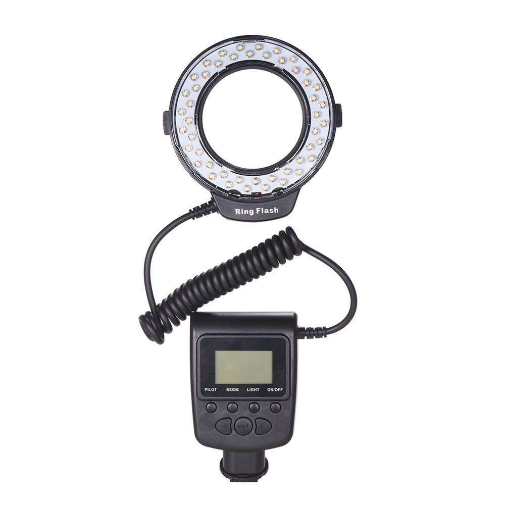 HUIOP HD-130 Macro LED Ring Flash Light with LCD Display | 3000-15000K Color Temperature | GN15 Power Control | Includes 3 Flash Diffusers & 8 Adapter Rings | Perfect for DSLR Camera Macro Photography, Product Shooting & Close-Up Portraits