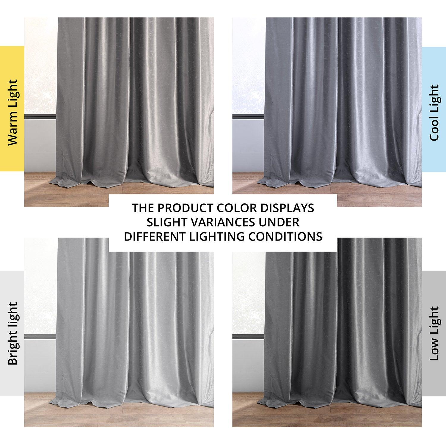 Storm Grey Vintage Textured Faux Dupioni Silk Blackout Curtains - Thermal Insulated Window Drapes for Living Room & Bedroom