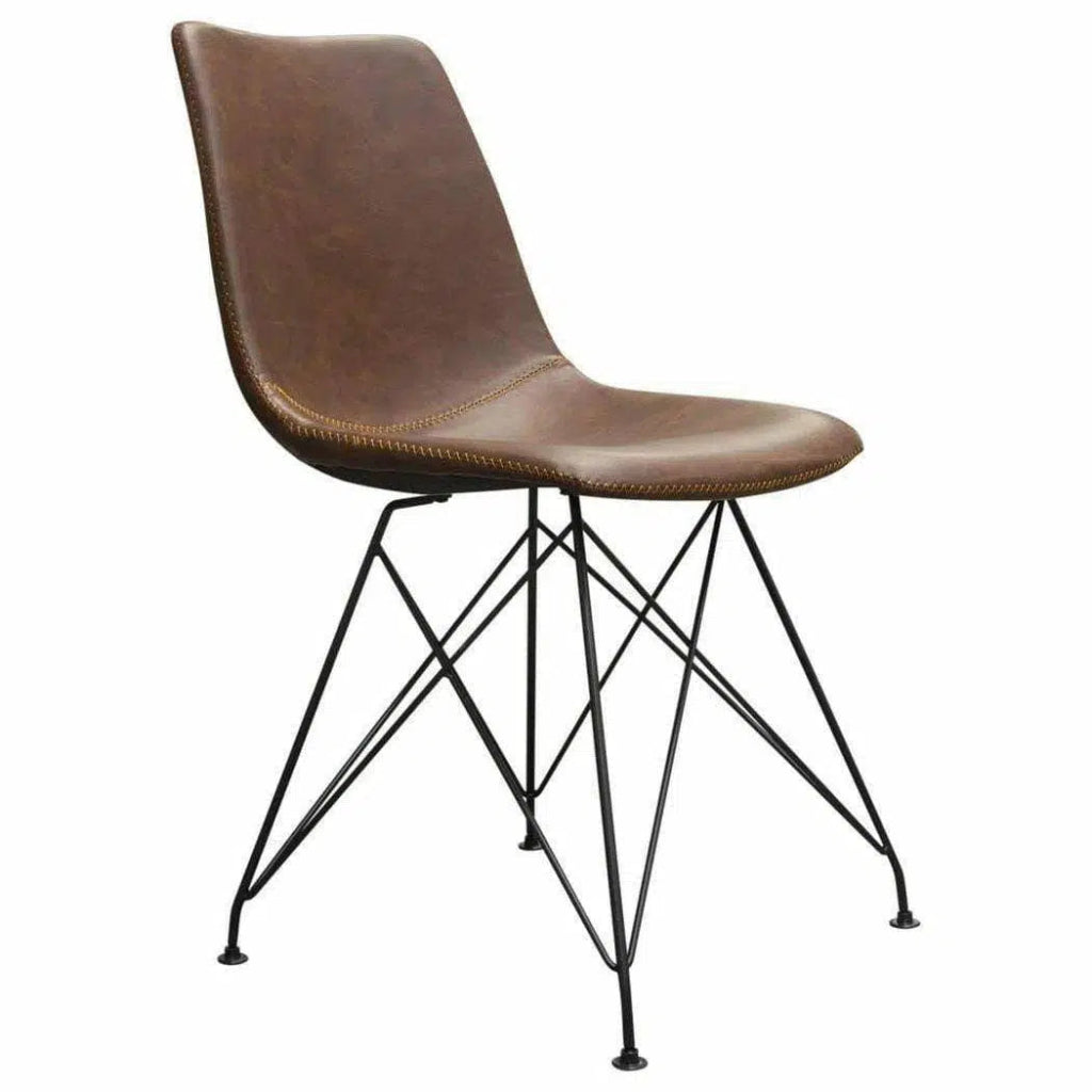4-Piece Chocolate Leather Dining Chairs with Black Metal Base - Modern Kitchen & Dining Room Furniture Set for Home, Restaurant, or Office