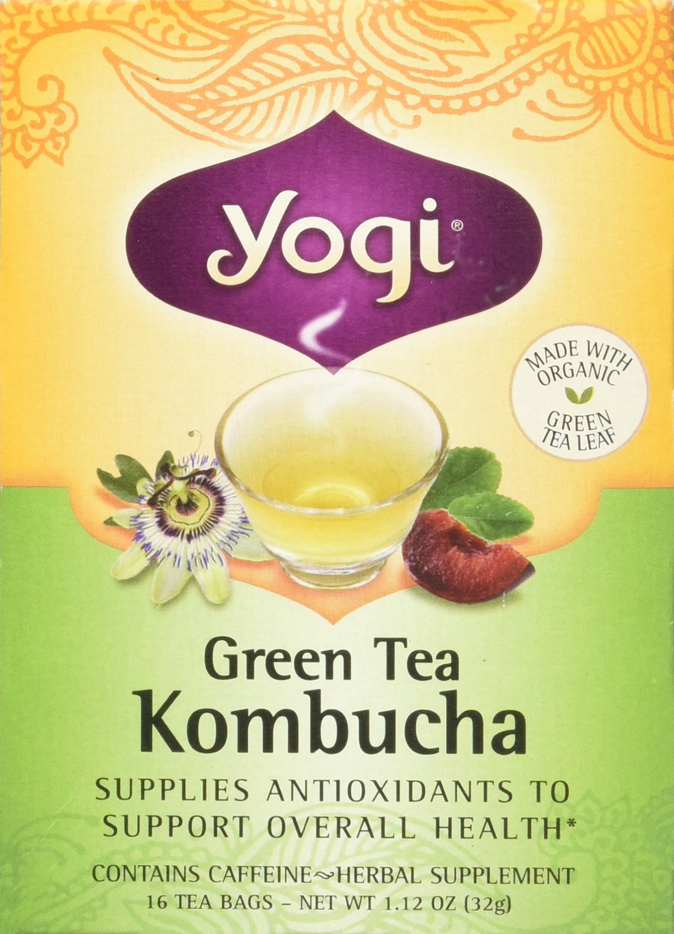 Yogi Herbal Green Tea Kombucha - Organic Detox Tea with Antioxidants (16 Tea Bags) | Perfect for Morning Boost & Relaxation
