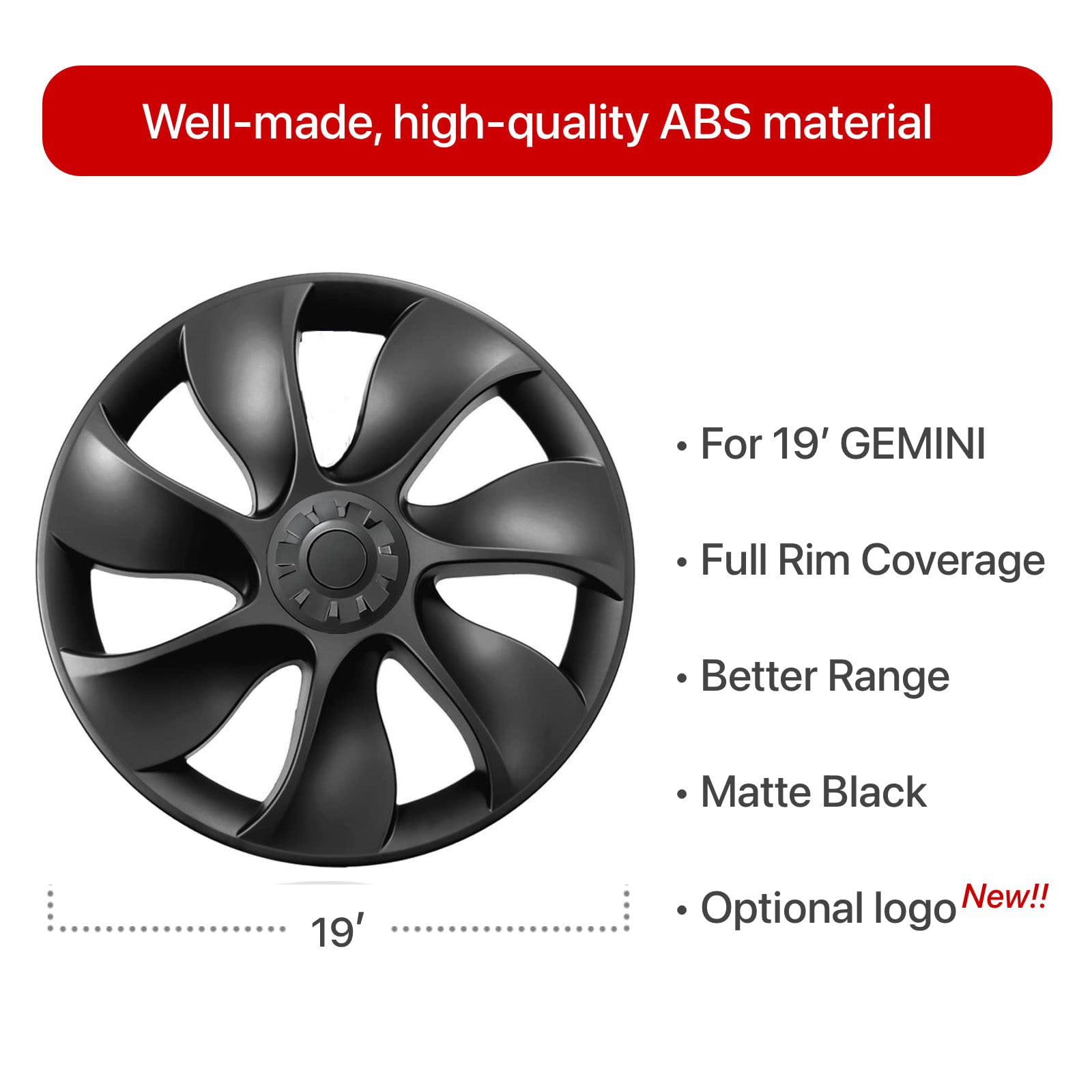 EVBASE Model Y 19-Inch Überturbine Wheel Cover Set (4PCS) - Matte Black Replacement Caps for Tesla Model Y - Enhance Style & Protection for Daily Driving & Road Trips