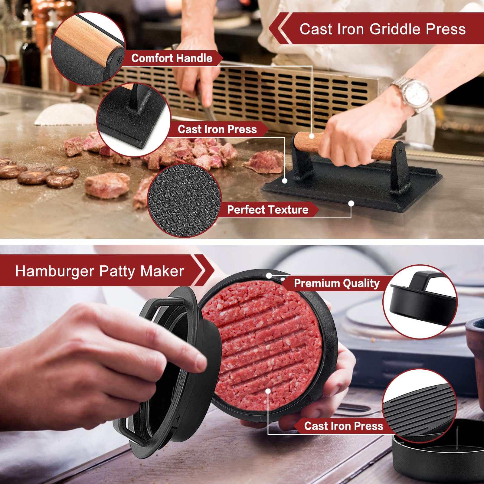 21Pcs Stainless Steel Griddle Accessories Kit - Leonyo Flat Top Grill Tools Set with Spatula, Melting Dome, Bacon Press, Burger Maker & Meat Tenderizer for Outdoor BBQ, Camping & Backyard Cooking