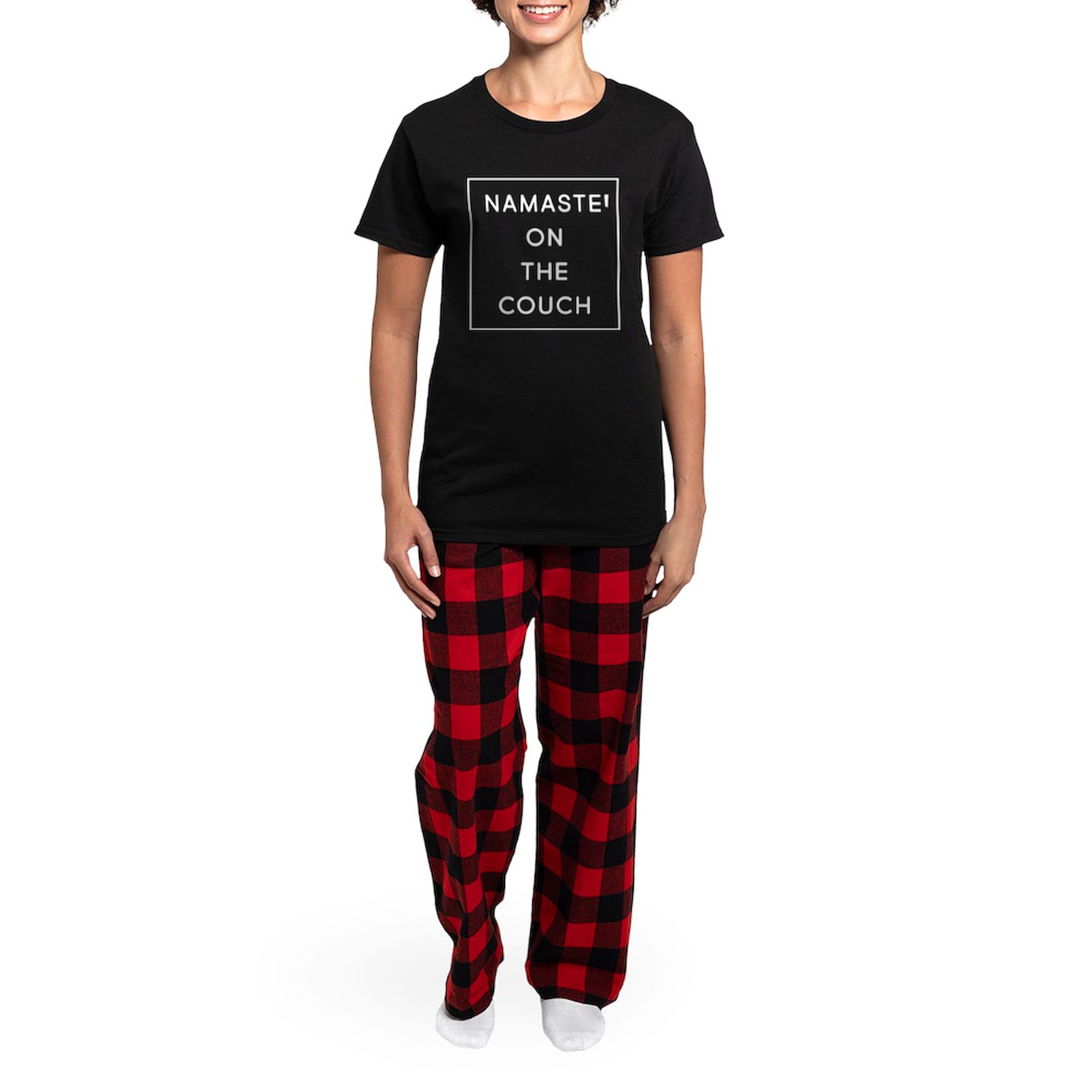 Namaste On The Couch Women's Dark Pajamas - Comfortable Novelty Sleepwear for Yoga Lovers & Home Relaxation