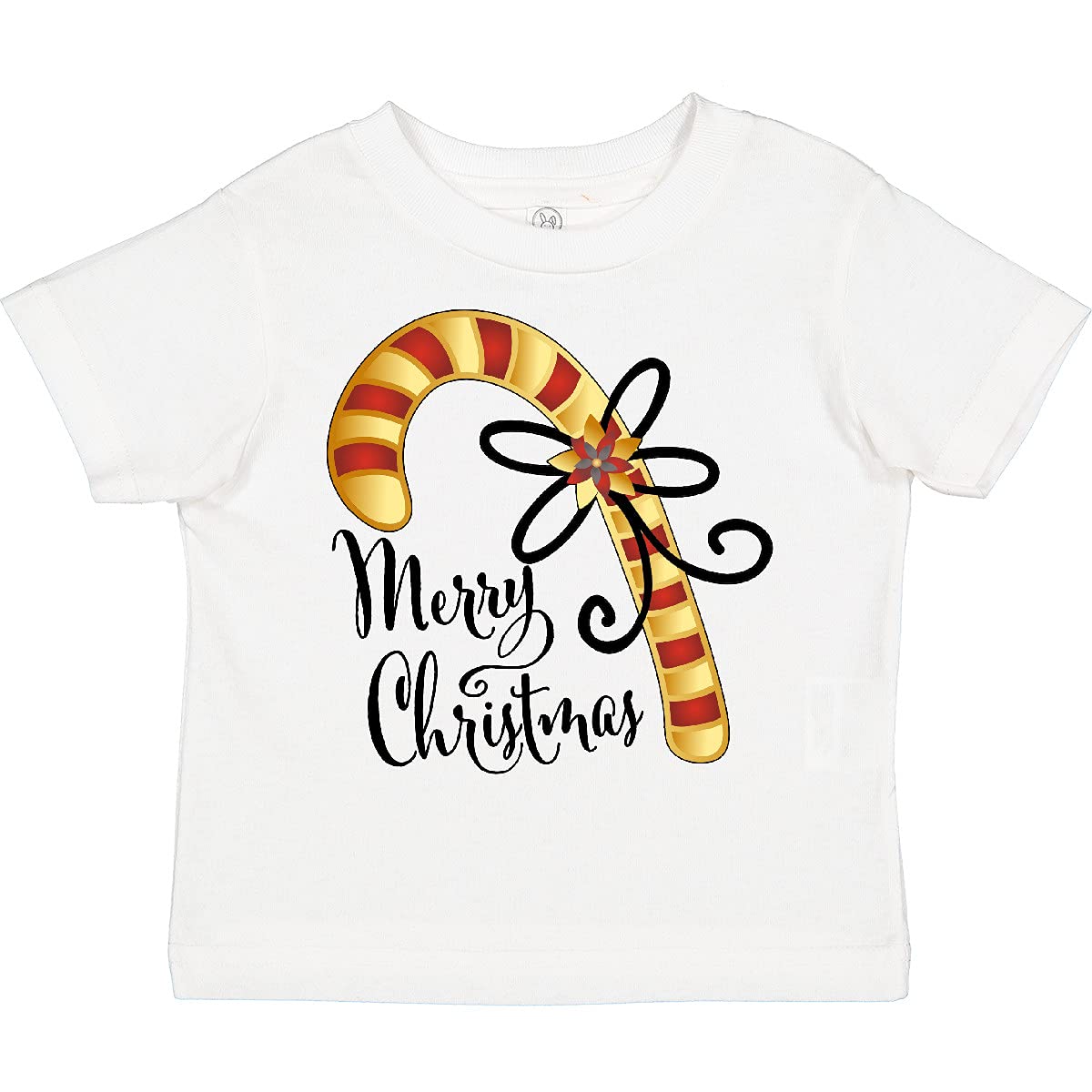 Inktastic Merry Christmas Red and Gold Candy Cane Toddler T-Shirt | Holiday Toddler Outfit for Christmas Parties & Family Photos