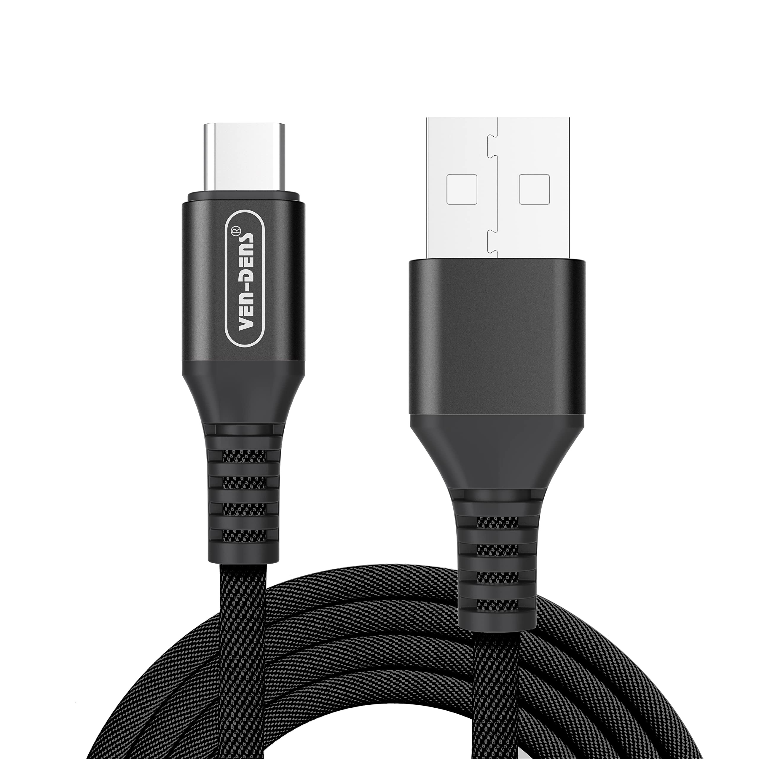 VEN-DENS 3A Fast Charging Nylon Braided USB to USB-C Cable for Xiaomi Redmi Note 13/12/11 Series - 1.5M Durable Charger Cord (Black) - Perfect for Home, Office & Travel Charging