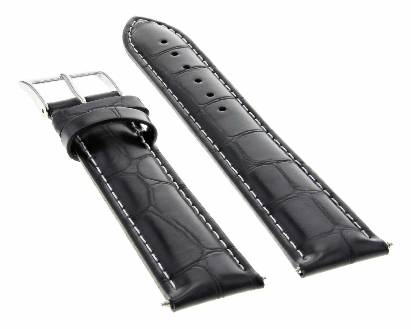 20mm Leather Watch Band for Tudor 36mm - Black & White Stitching | Dress & Casual Wear
