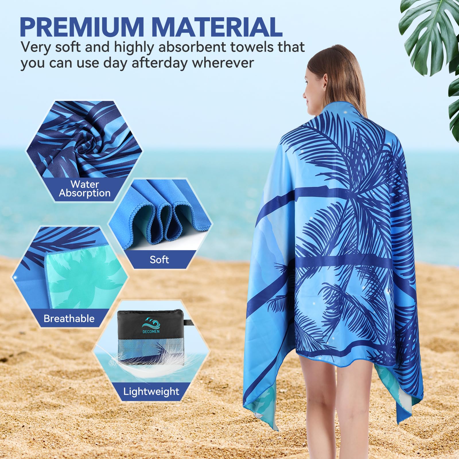 Premium 2-Pack Microfiber Beach Towels - Oversized 73