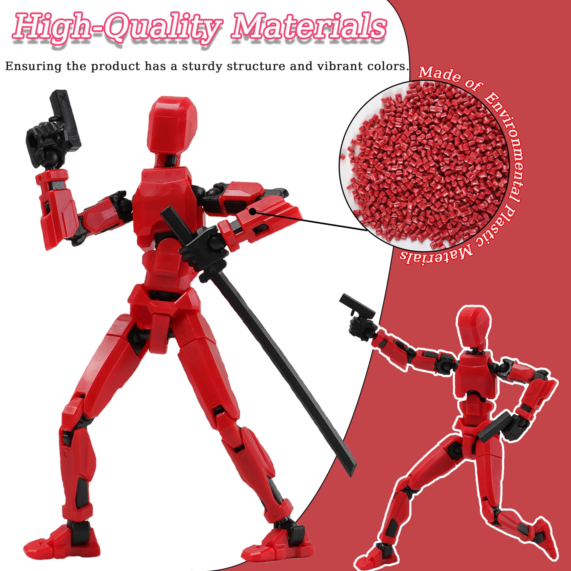 Titan T13 Action Figures - Fidget Toys for Boys & Girls, Autism Sensory Toys, 3D Lucky Dummy Robot Anime Figures with Multi-Jointed Movable Parts - Cool Gadget Gift for Kids (Pre-Assembled/Red) - Perfect for Stress Relief, Classroom Focus & Collectible Display